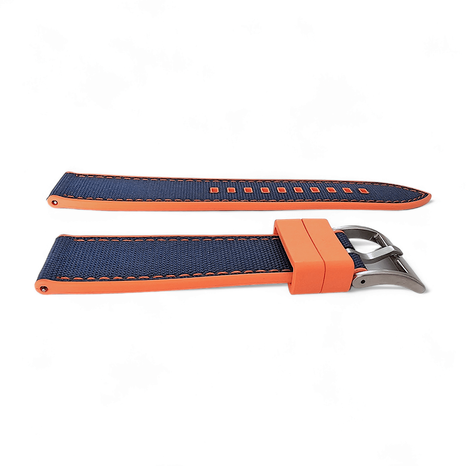 Hybrid Sailcloth Canvas & FKM Rubber Watch Strap 20mm 22mm Orange & Blue - Wrist Envy