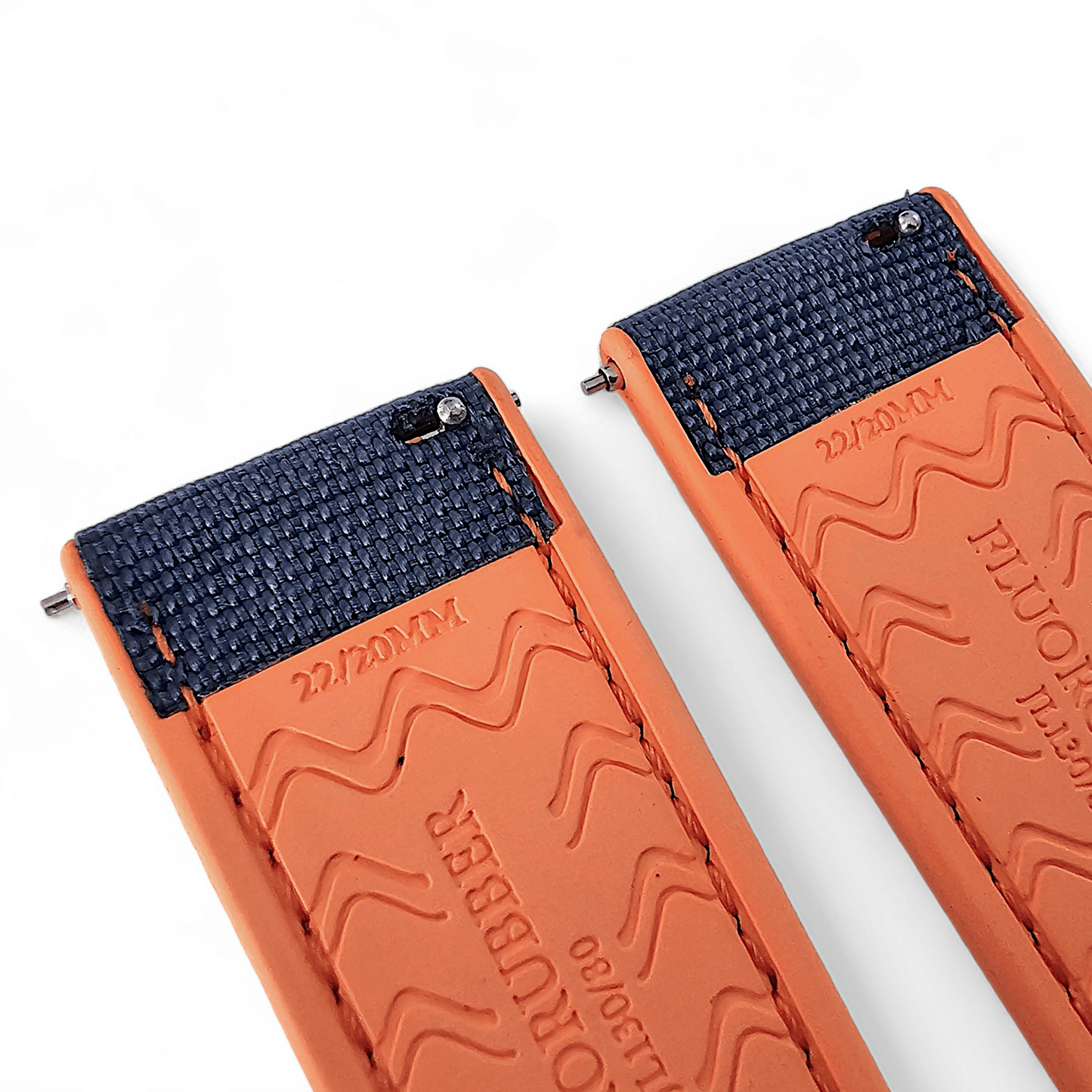 Hybrid Sailcloth Canvas & FKM Rubber Watch Strap 20mm 22mm Orange & Blue - Wrist Envy