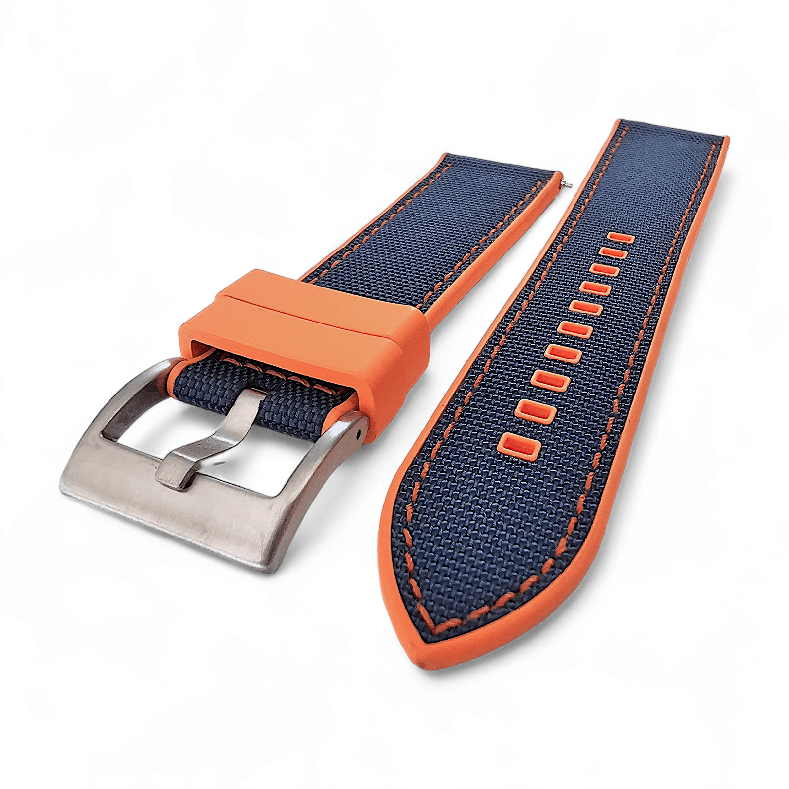 Hybrid Sailcloth Canvas & FKM Rubber Watch Strap 20mm 22mm Orange & Blue - Wrist Envy