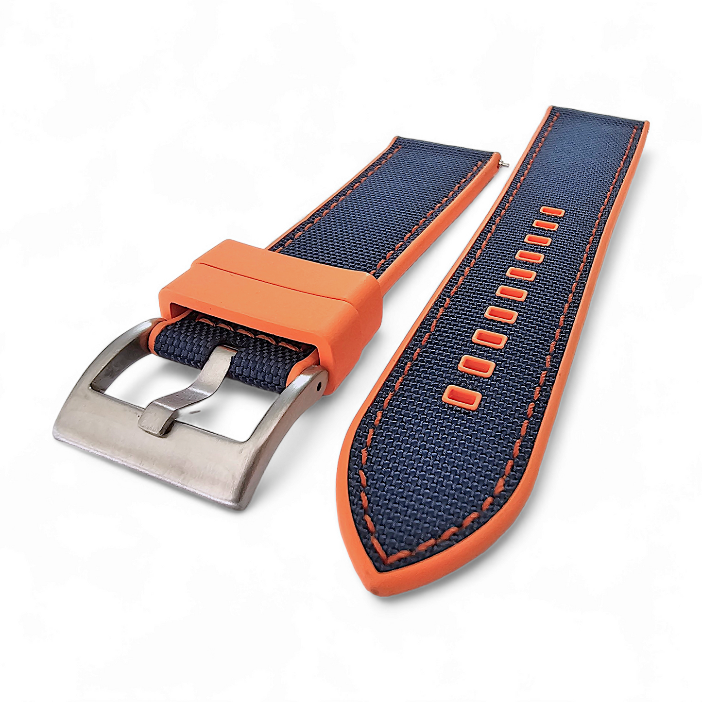 Hybrid Sailcloth Canvas & FKM Rubber Watch Strap 20mm 22mm Orange & Blue - Wrist Envy