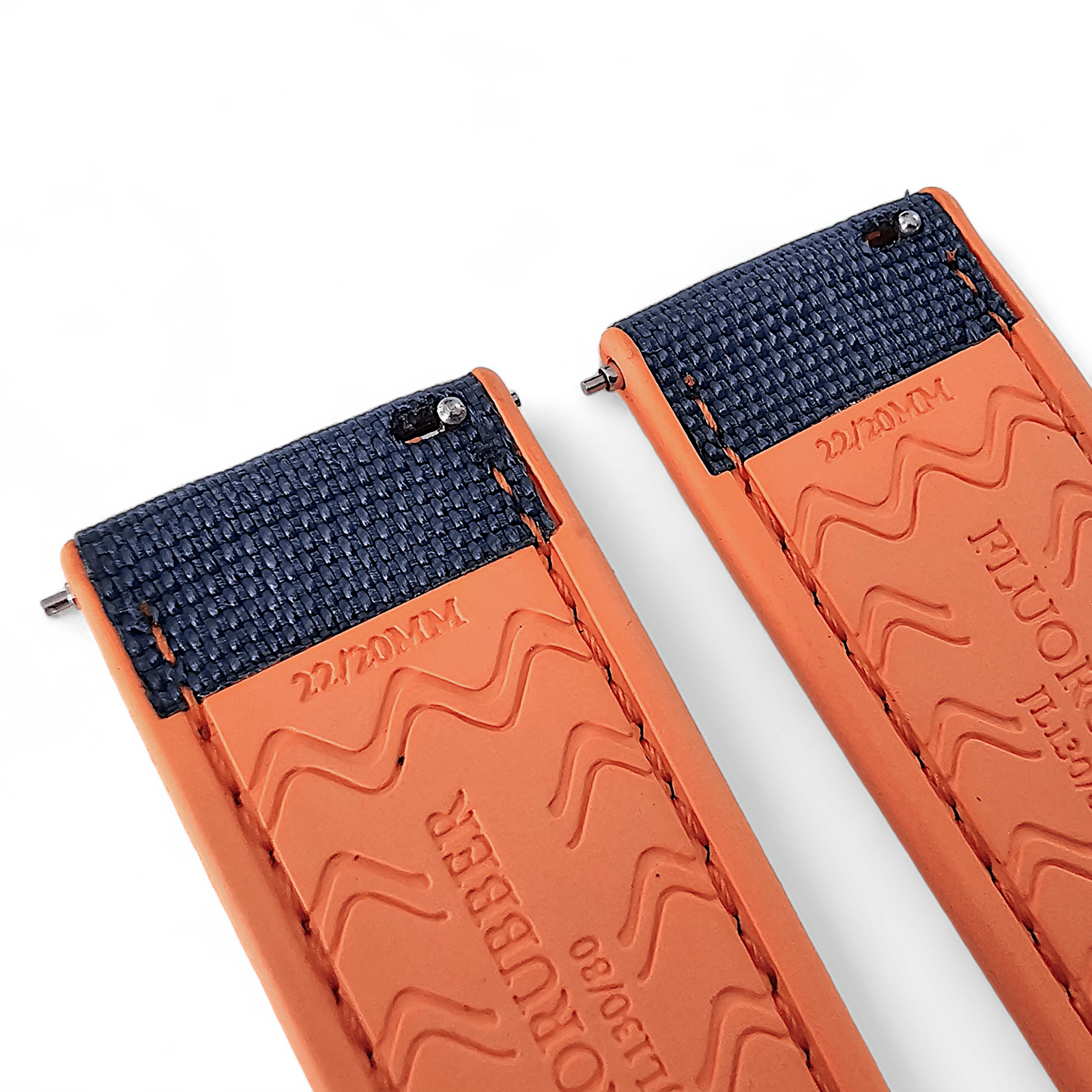 Hybrid Sailcloth Canvas & FKM Rubber Watch Strap 20mm 22mm Orange & Blue - Wrist Envy