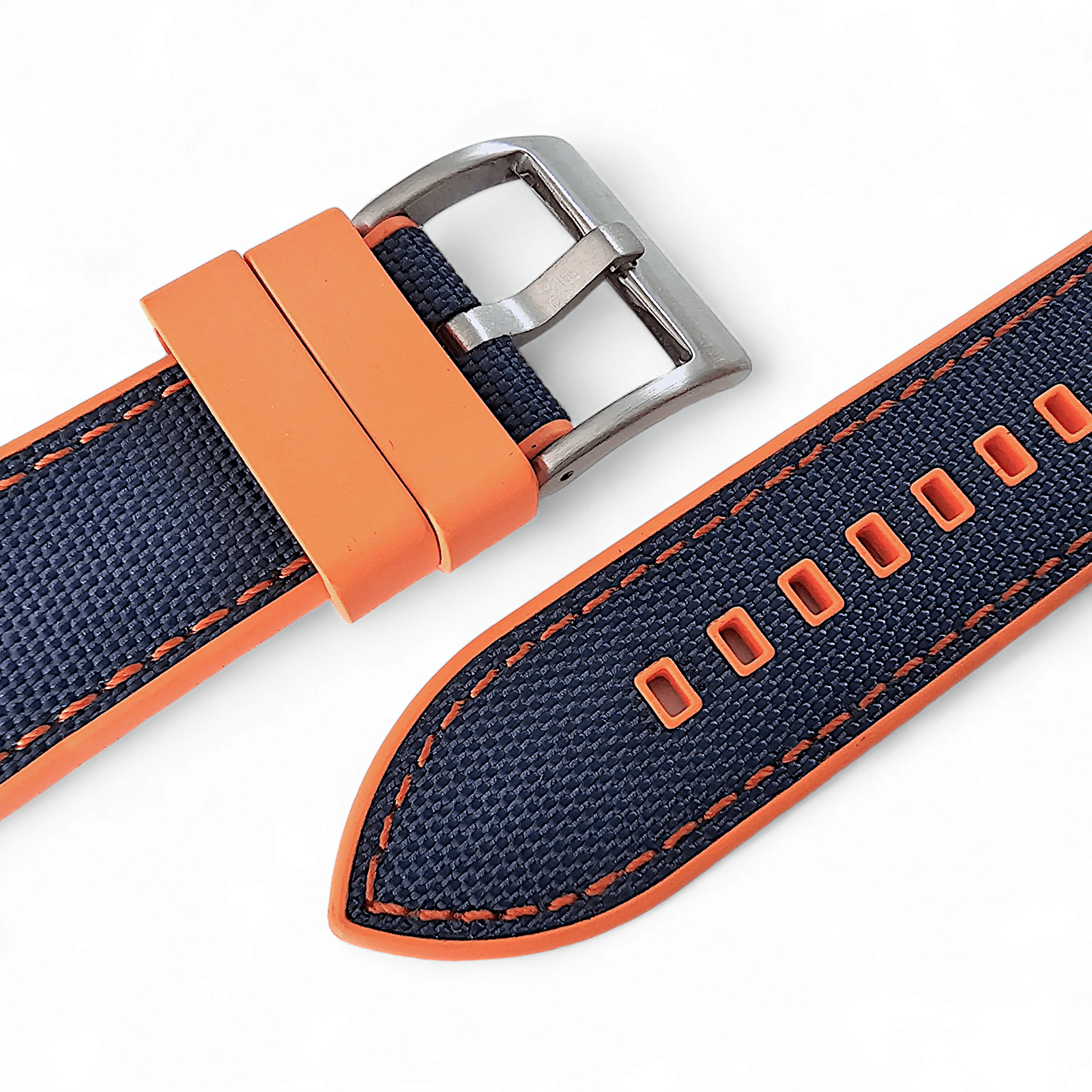 Hybrid Sailcloth Canvas & FKM Rubber Watch Strap 20mm 22mm Orange & Blue - Wrist Envy
