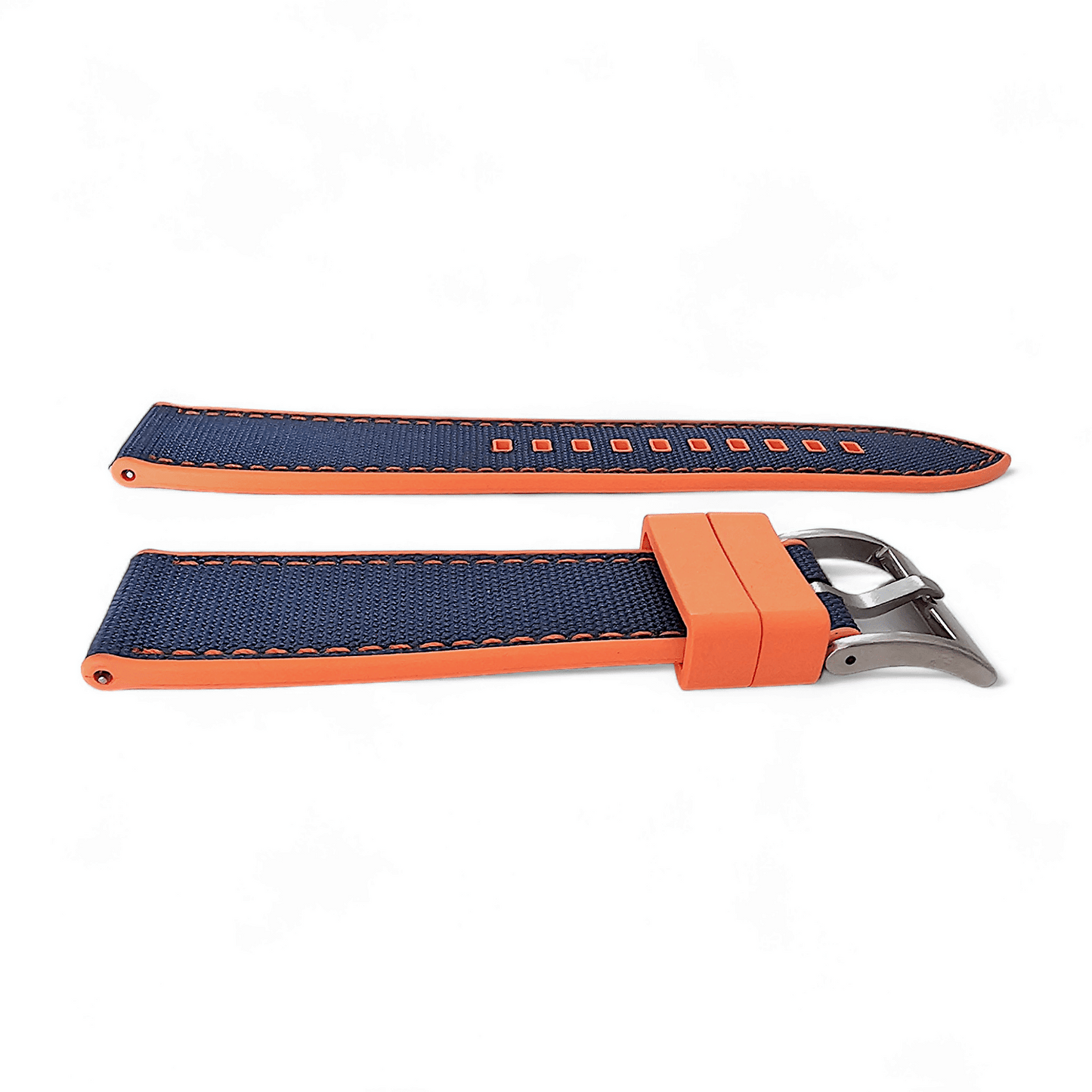 Hybrid Sailcloth Canvas & FKM Rubber Watch Strap 20mm 22mm Orange & Blue - Wrist Envy