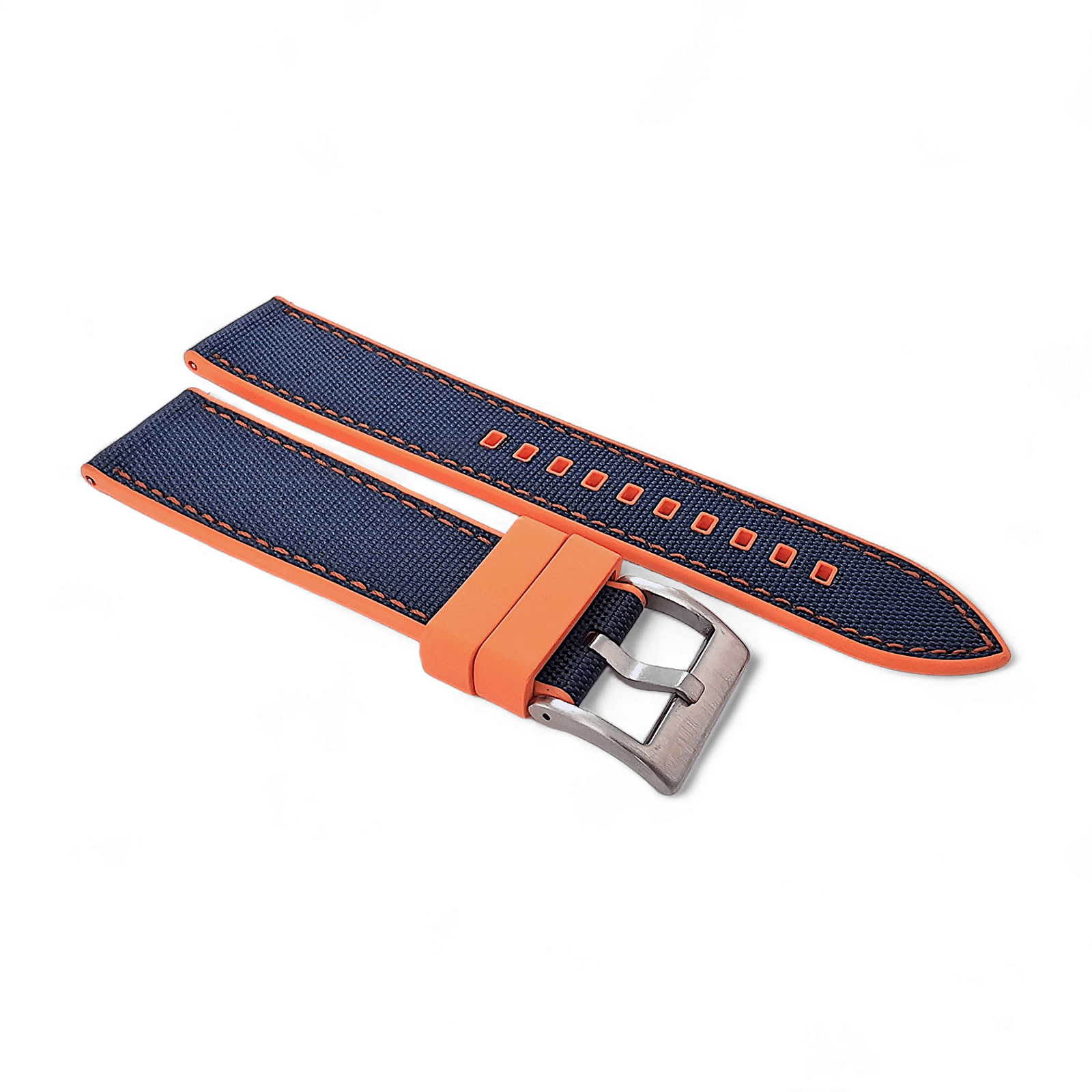 Hybrid Sailcloth Canvas & FKM Rubber Watch Strap 20mm 22mm Orange & Blue - Wrist Envy