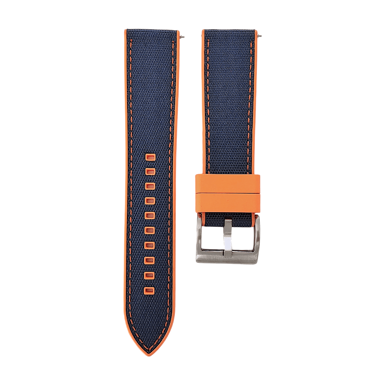 Hybrid Sailcloth Canvas & FKM Rubber Watch Strap 20mm 22mm Orange & Blue - Wrist Envy