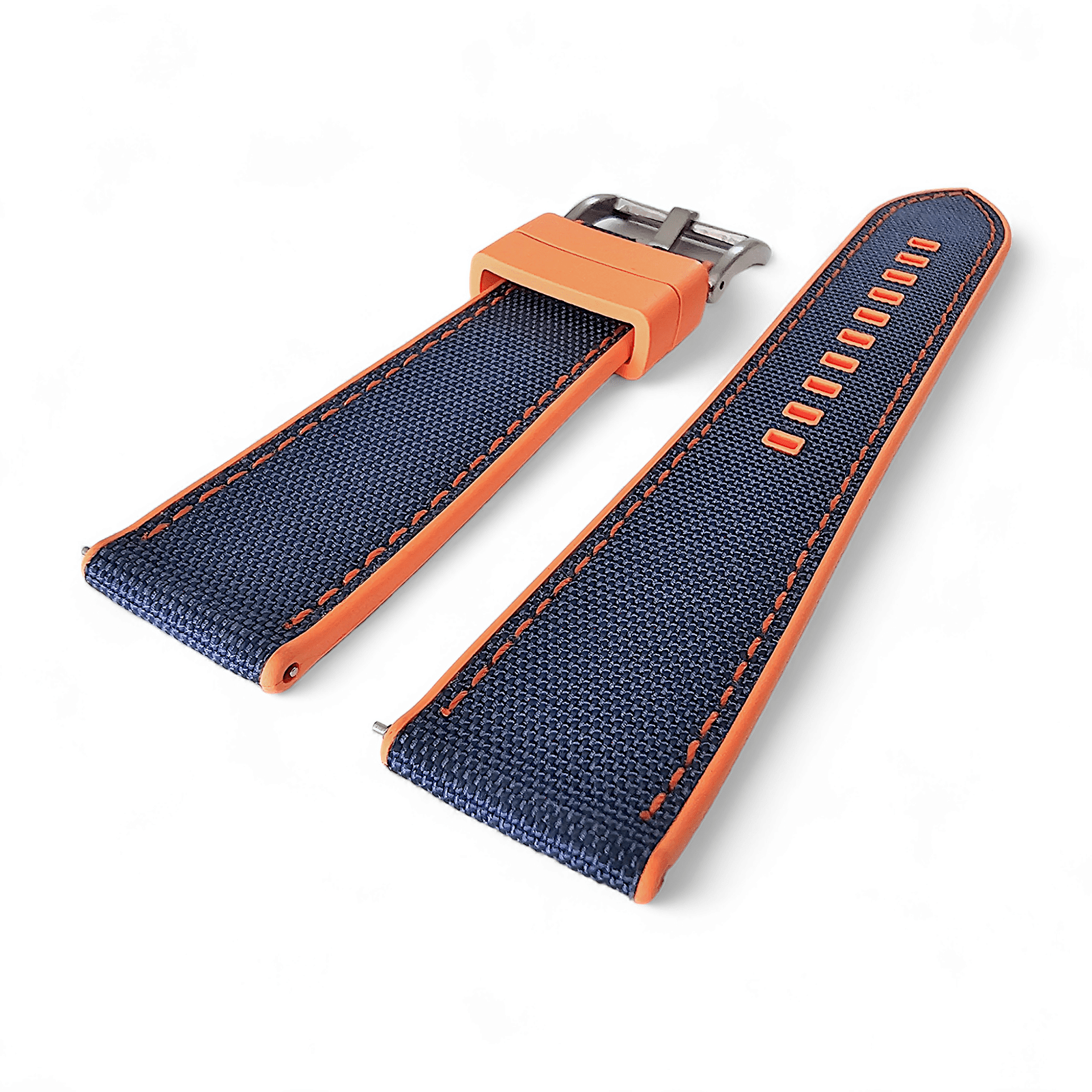 Hybrid Sailcloth Canvas & FKM Rubber Watch Strap 20mm 22mm Orange & Blue - Wrist Envy