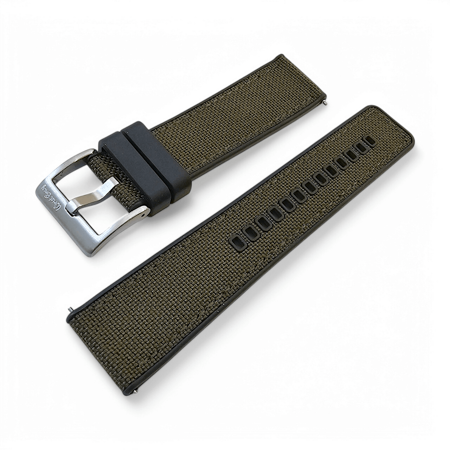 Hybrid Sailcloth Fabric & FKM Rubber Watch Strap 20mm 22mm 24mm Army Green - Wrist Envy