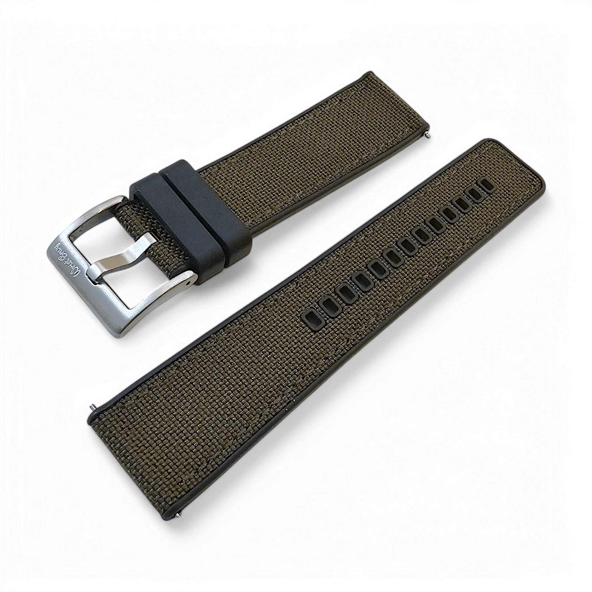 Hybrid Sailcloth Fabric & FKM Rubber Watch Strap 20mm 22mm 24mm Army Green - Wrist Envy