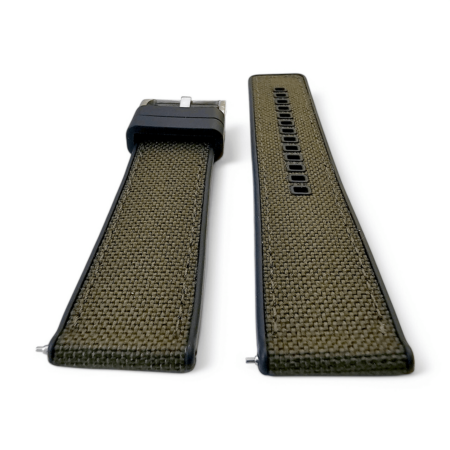 Hybrid Sailcloth Fabric & FKM Rubber Watch Strap 20mm 22mm 24mm Army Green - Wrist Envy