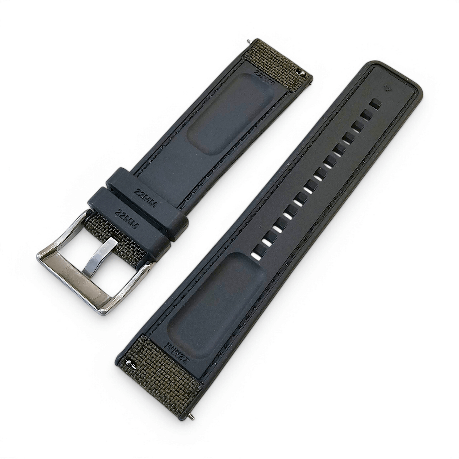 Hybrid Sailcloth Fabric & FKM Rubber Watch Strap 20mm 22mm 24mm Army Green - Wrist Envy