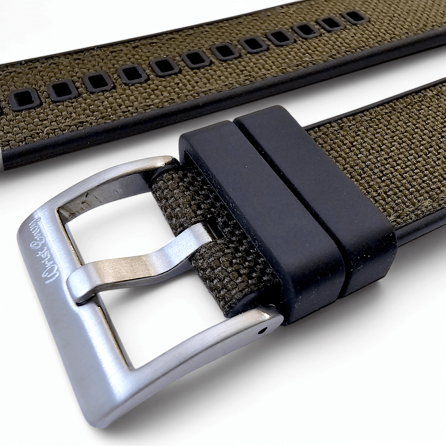 Hybrid Sailcloth Fabric & FKM Rubber Watch Strap 20mm 22mm 24mm Army Green - Wrist Envy