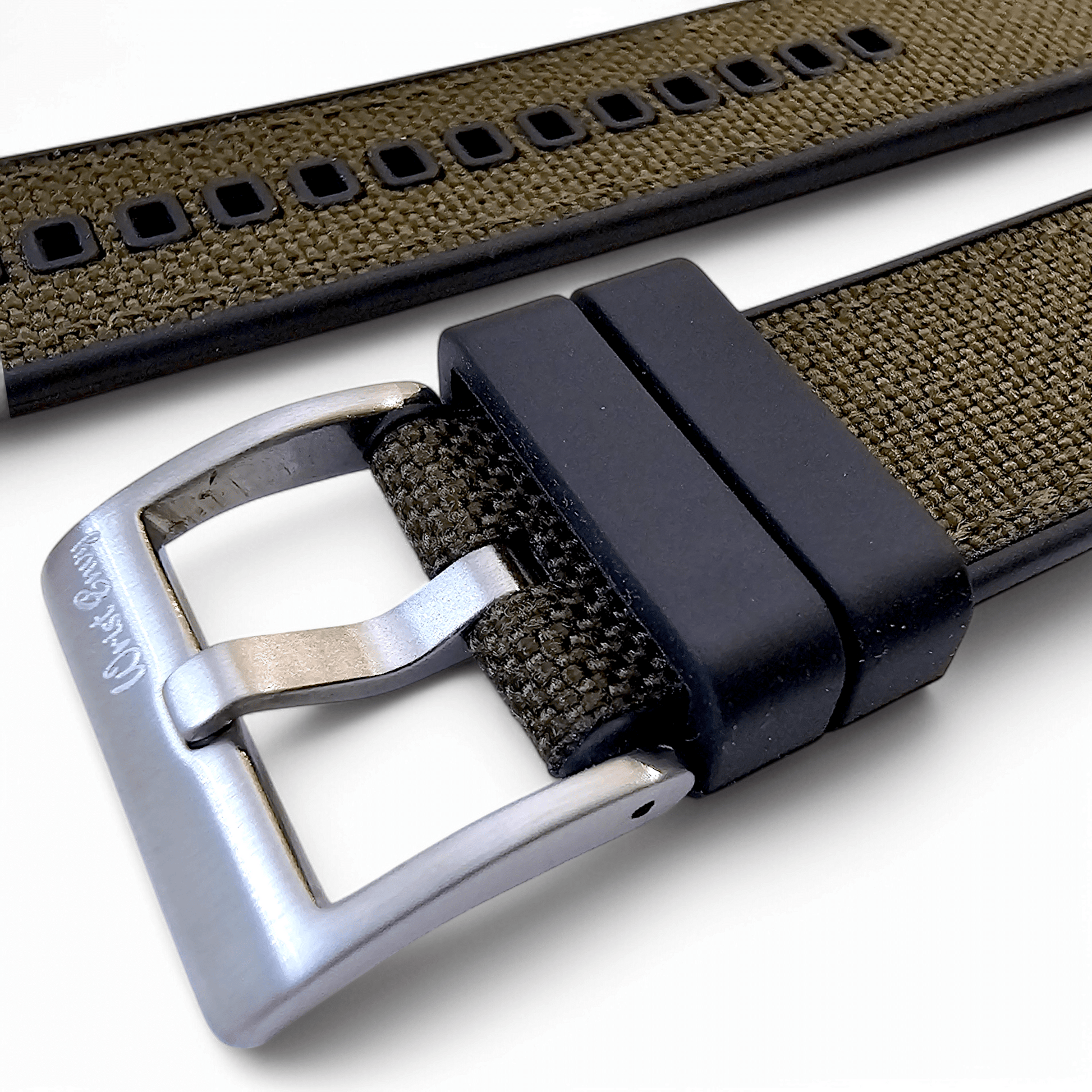 Hybrid Sailcloth Fabric & FKM Rubber Watch Strap 20mm 22mm 24mm Army Green - Wrist Envy