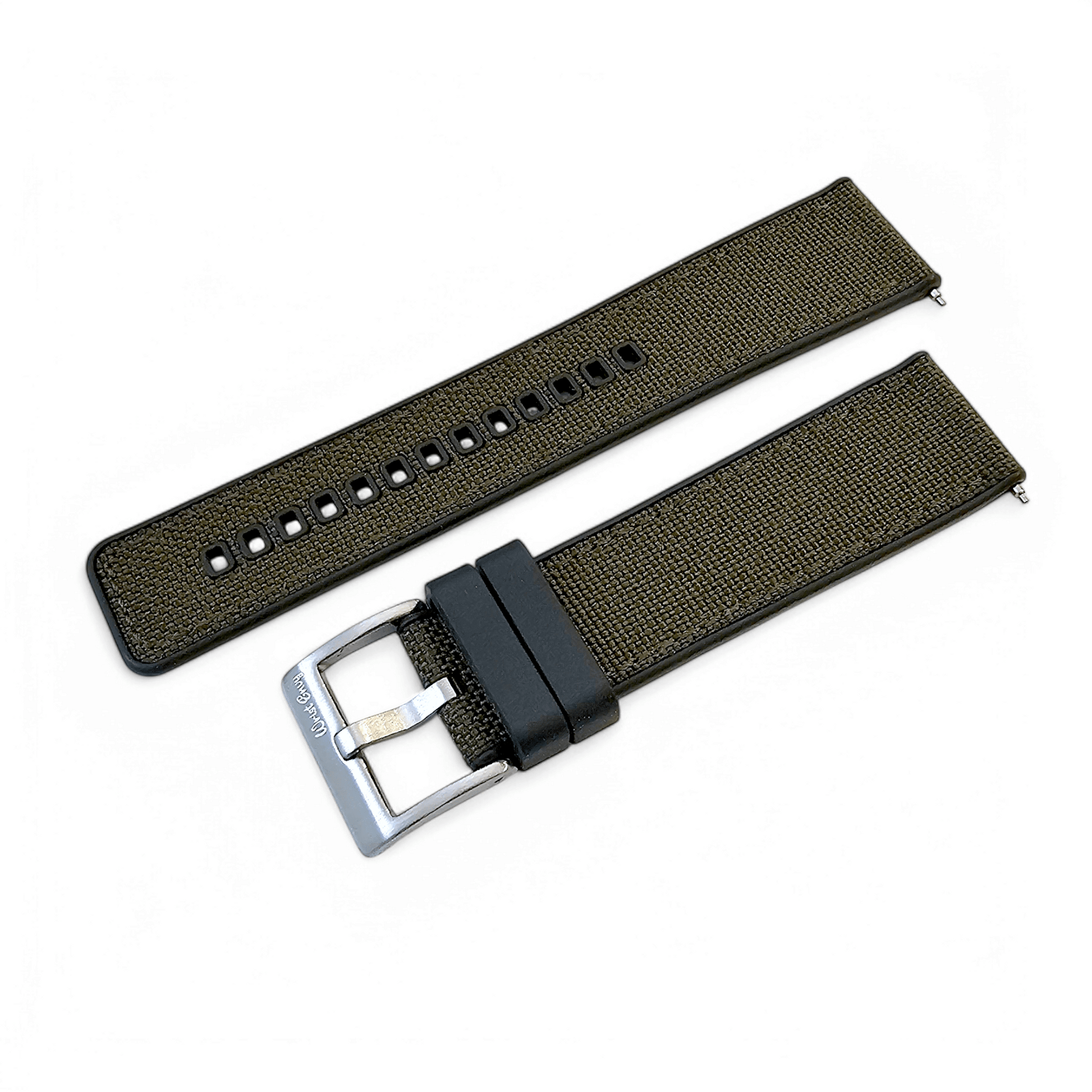 Hybrid Sailcloth Fabric & FKM Rubber Watch Strap 20mm 22mm 24mm Army Green - Wrist Envy