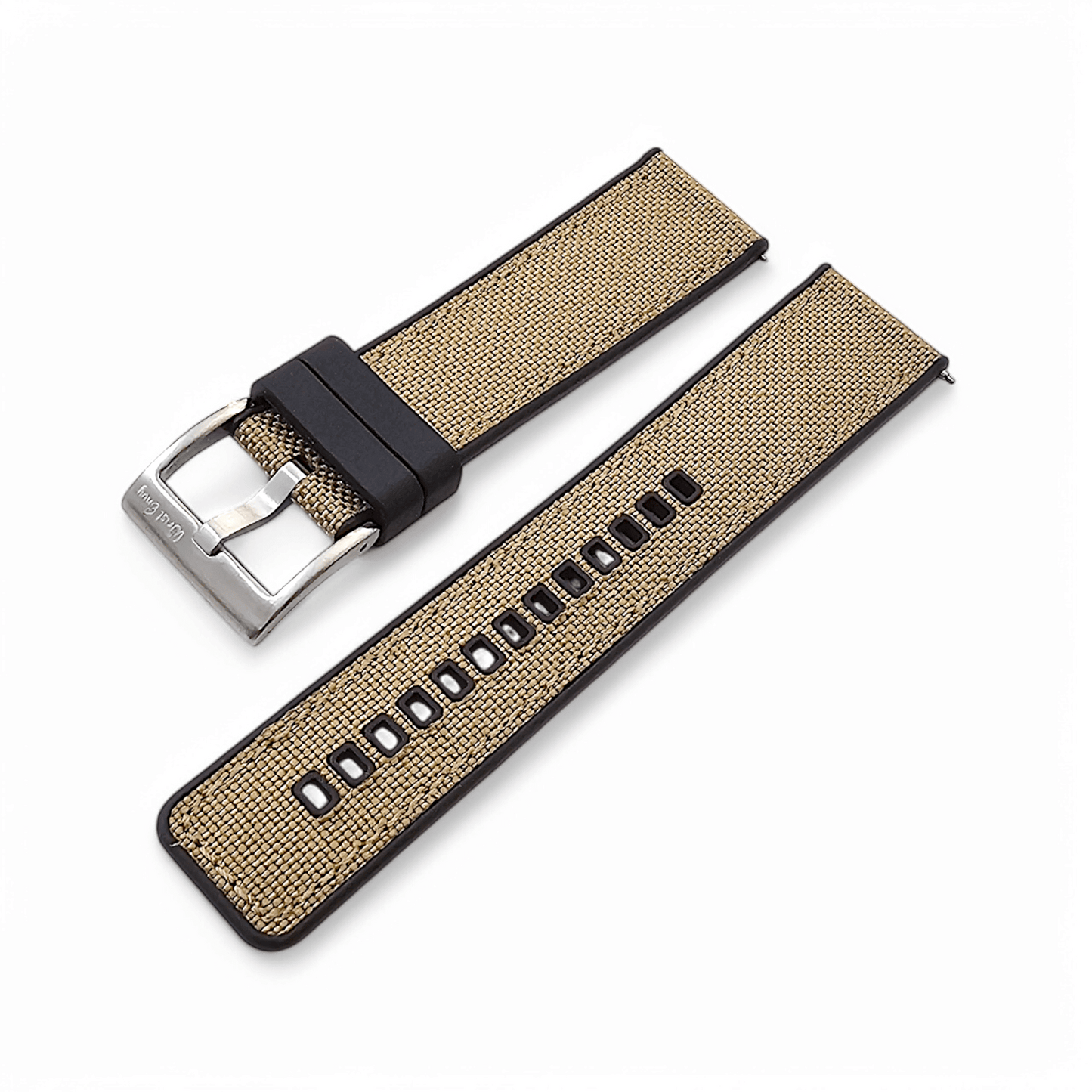 Hybrid Sailcloth Fabric & FKM Rubber Watch Strap 20mm 22mm 24mm Khaki Sand Beige - Wrist Envy