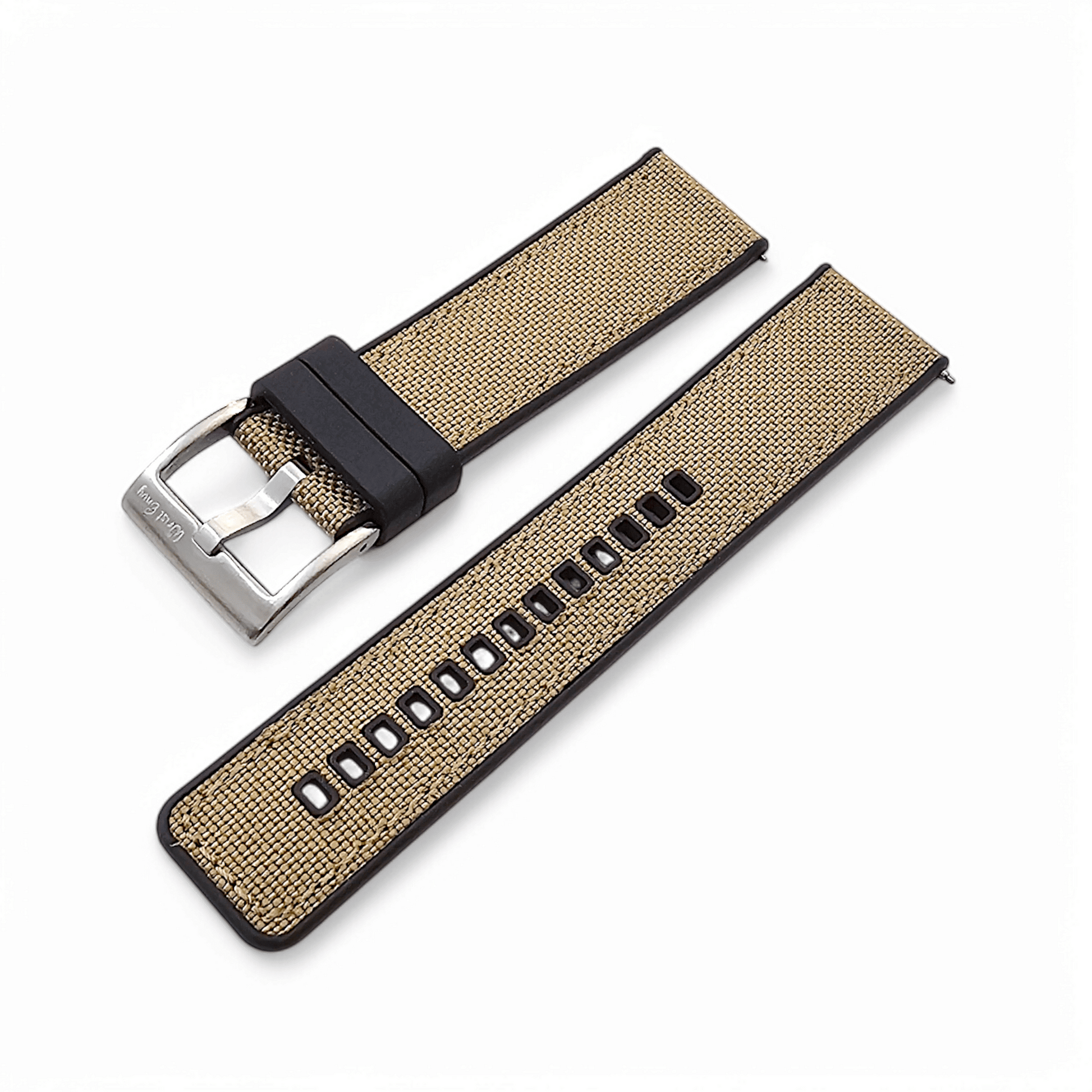 Hybrid Sailcloth Fabric & FKM Rubber Watch Strap 20mm 22mm 24mm Khaki Sand Beige - Wrist Envy