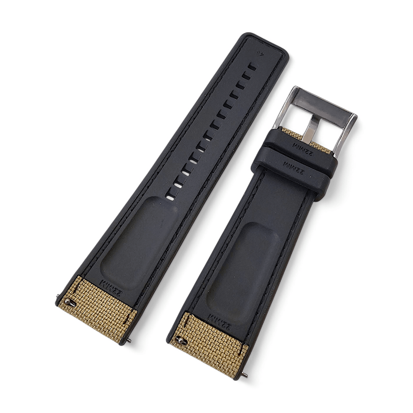 Hybrid Sailcloth Fabric & FKM Rubber Watch Strap 20mm 22mm 24mm Khaki Sand Beige - Wrist Envy