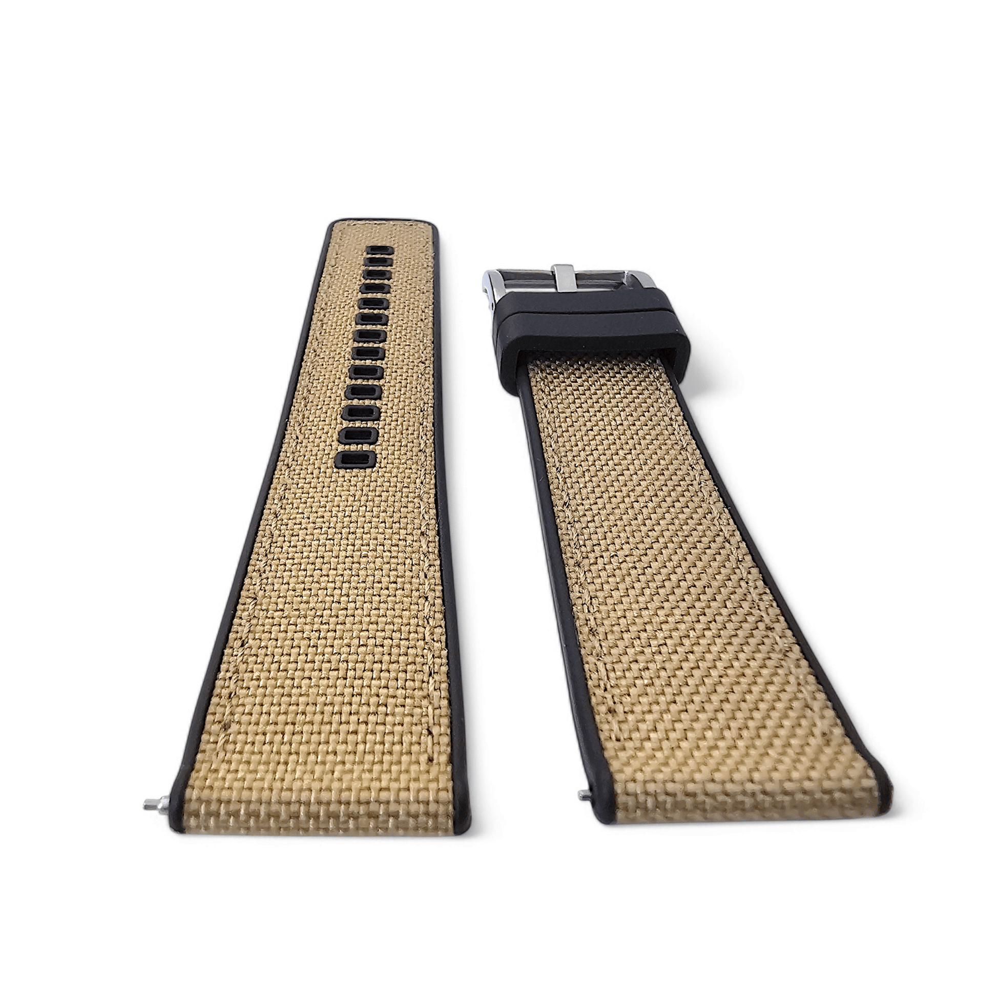 Hybrid Sailcloth Fabric & FKM Rubber Watch Strap 20mm 22mm 24mm Khaki Sand Beige - Wrist Envy