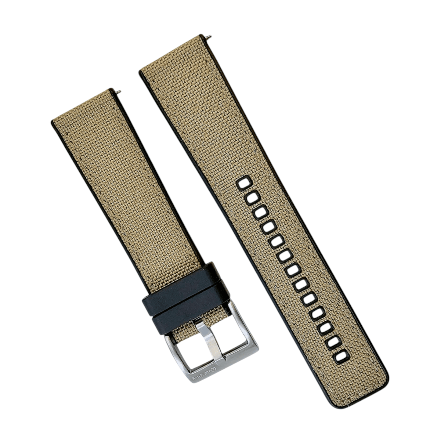 Hybrid Sailcloth Fabric & FKM Rubber Watch Strap 20mm 22mm 24mm Khaki Sand Beige - Wrist Envy