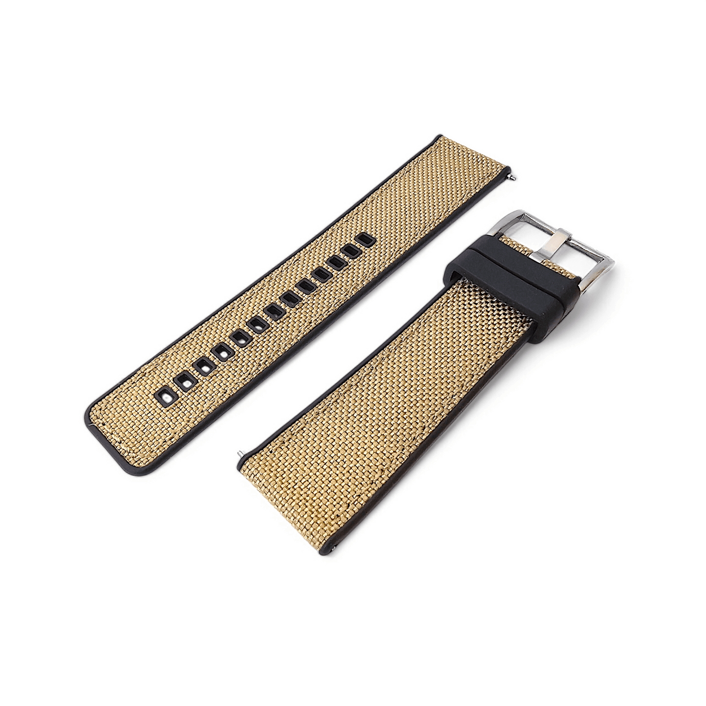 Hybrid Sailcloth Fabric & FKM Rubber Watch Strap 20mm 22mm 24mm Khaki Sand Beige - Wrist Envy