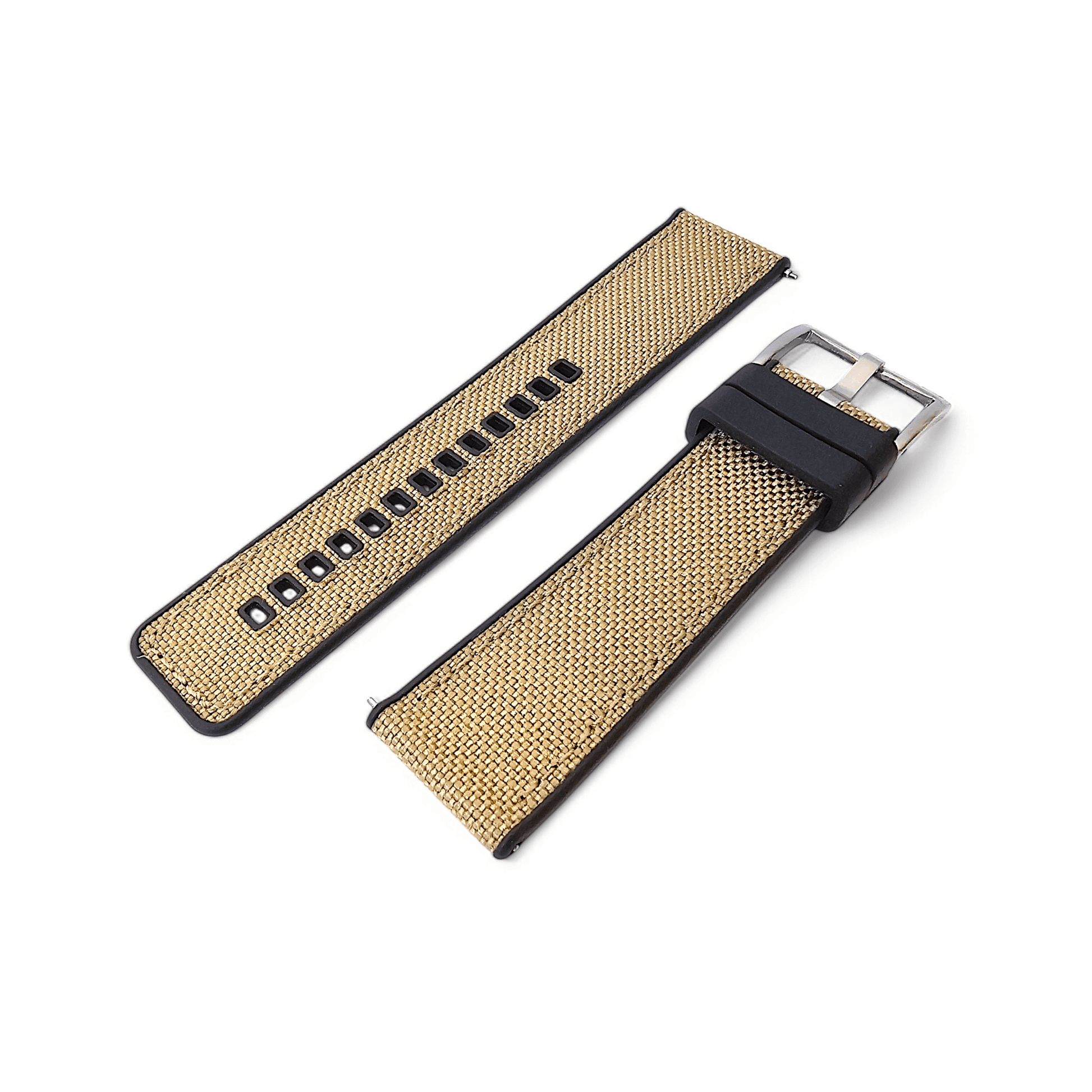 Hybrid Sailcloth Fabric & FKM Rubber Watch Strap 20mm 22mm 24mm Khaki Sand Beige - Wrist Envy