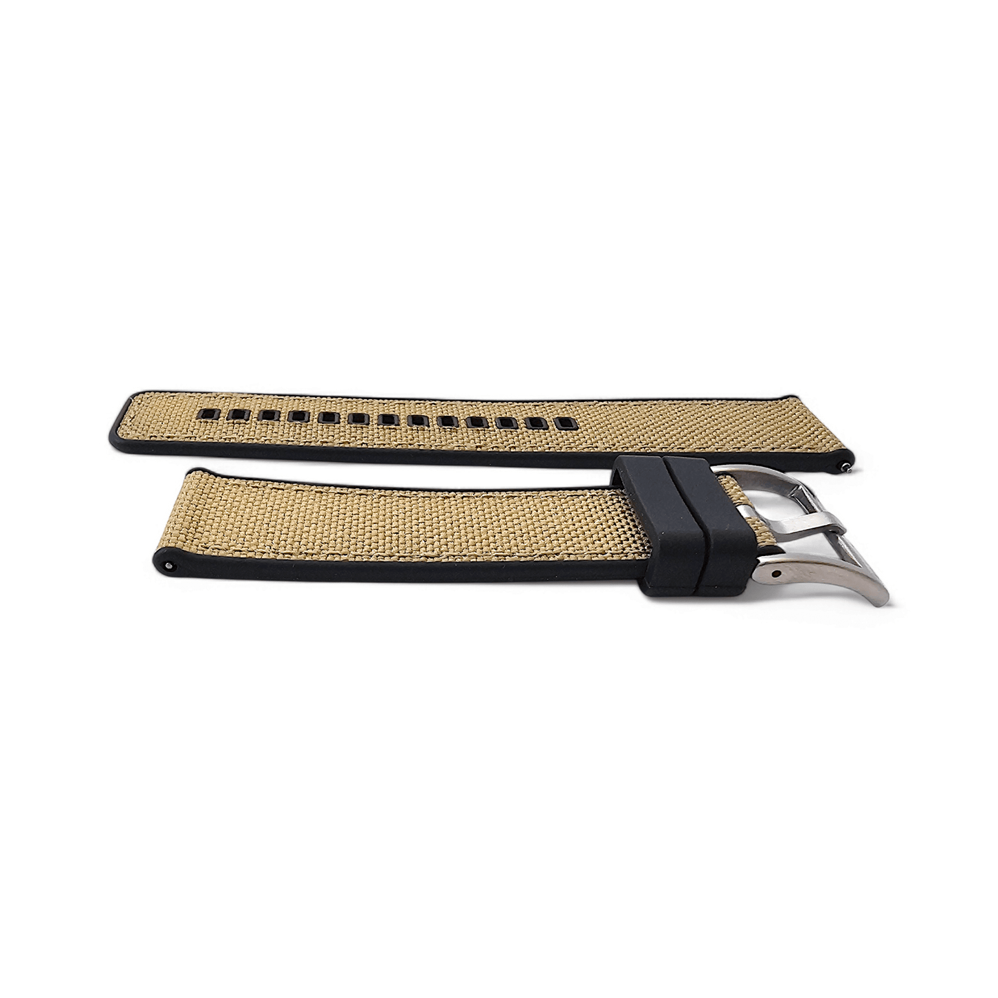 Hybrid Sailcloth Fabric & FKM Rubber Watch Strap 20mm 22mm 24mm Khaki Sand Beige - Wrist Envy