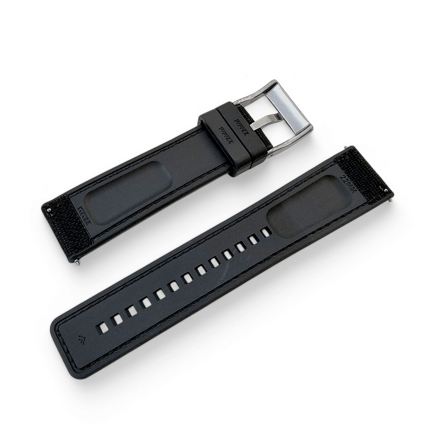 Hybrid Sailcloth Fabric & FKM Rubber Watch Strap 20mm 22mm Black - Wrist Envy
