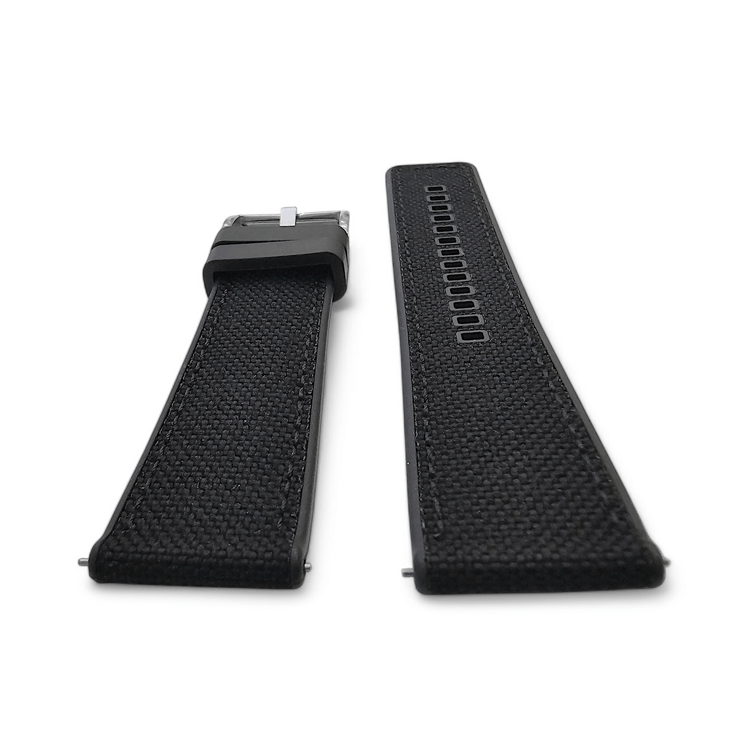 Hybrid Sailcloth Fabric & FKM Rubber Watch Strap 20mm 22mm Black - Wrist Envy