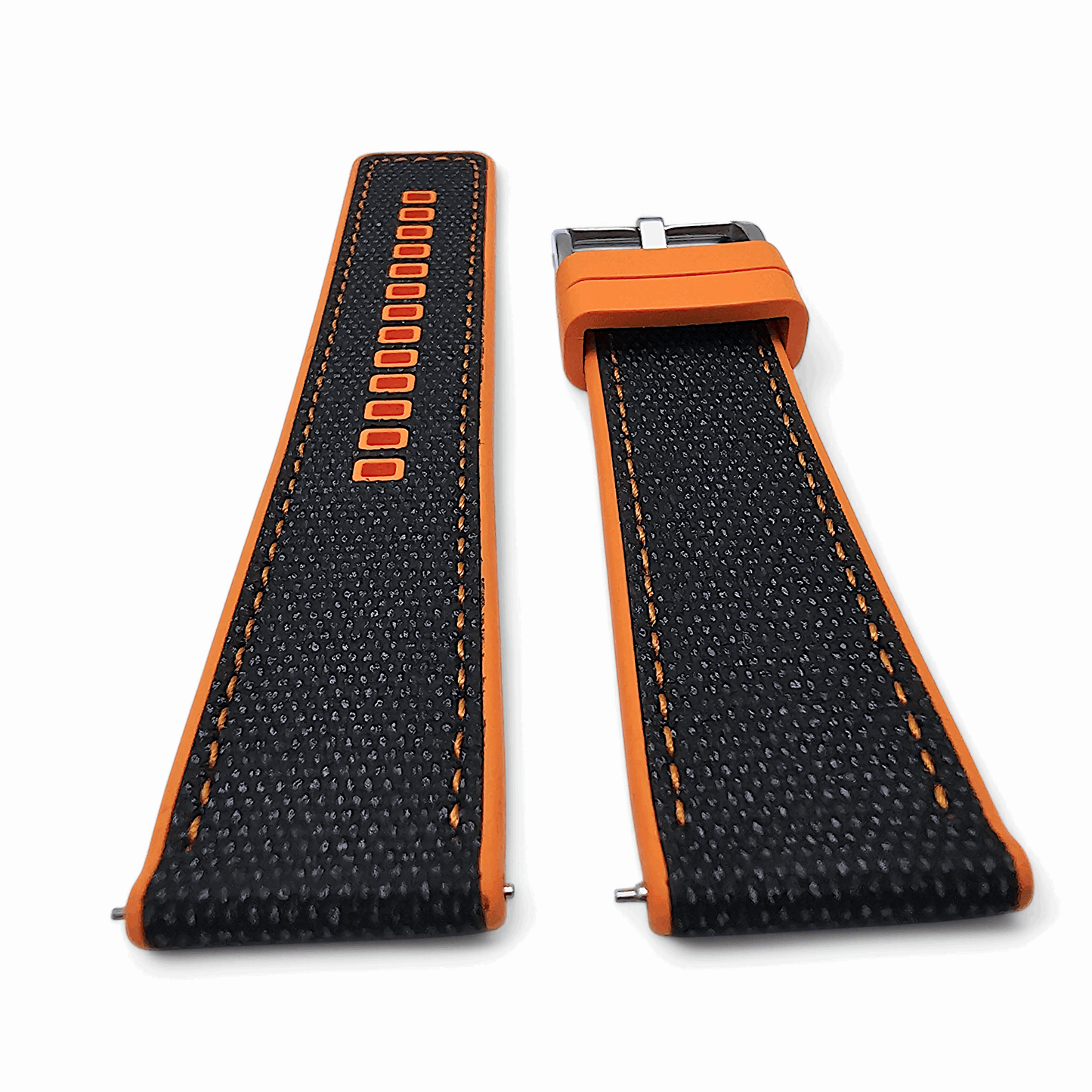 Hybrid Sailcloth Fabric & FKM Rubber Watch Strap 20mm 22mm Black Orange - Wrist Envy