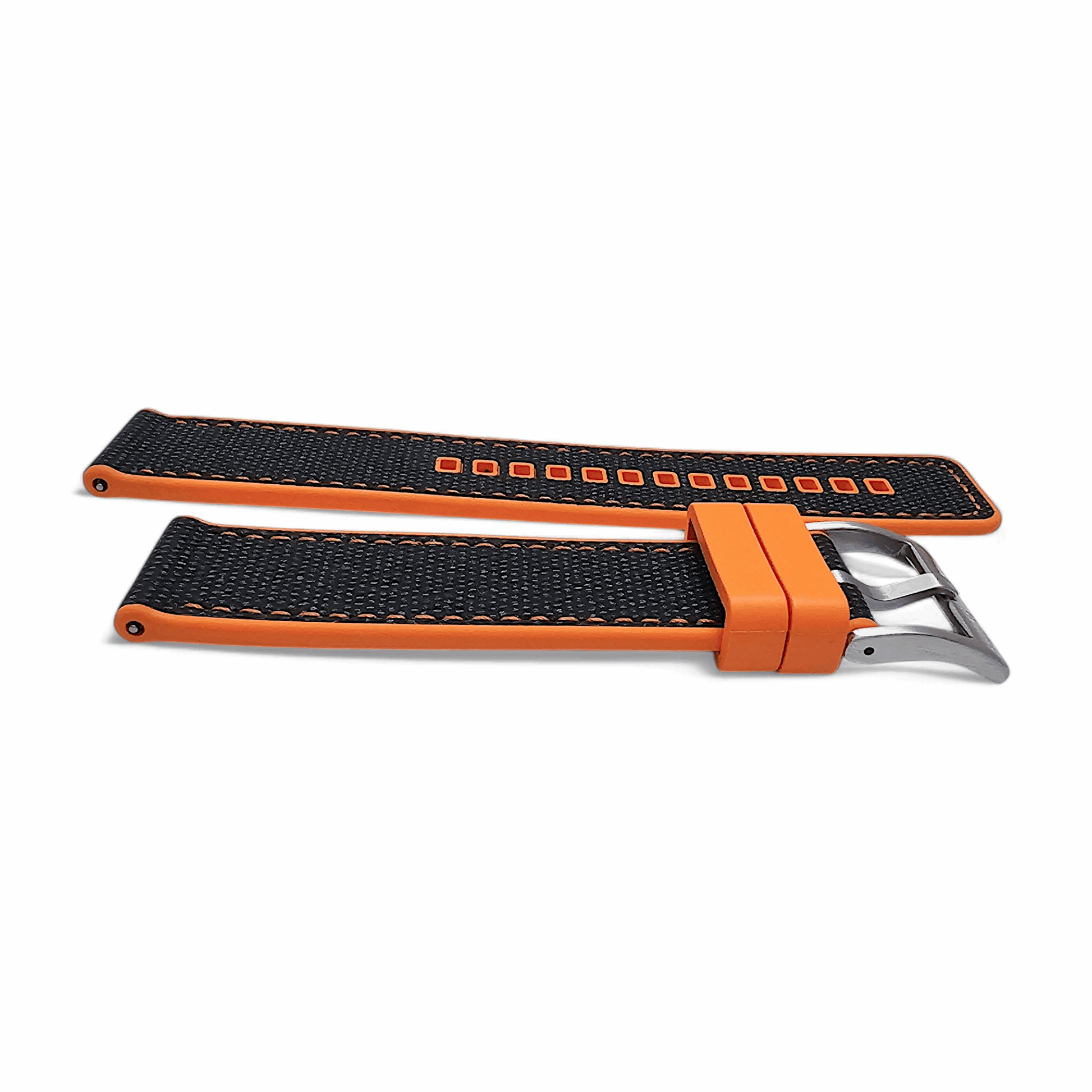 Hybrid Sailcloth Fabric & FKM Rubber Watch Strap 20mm 22mm Black Orange - Wrist Envy