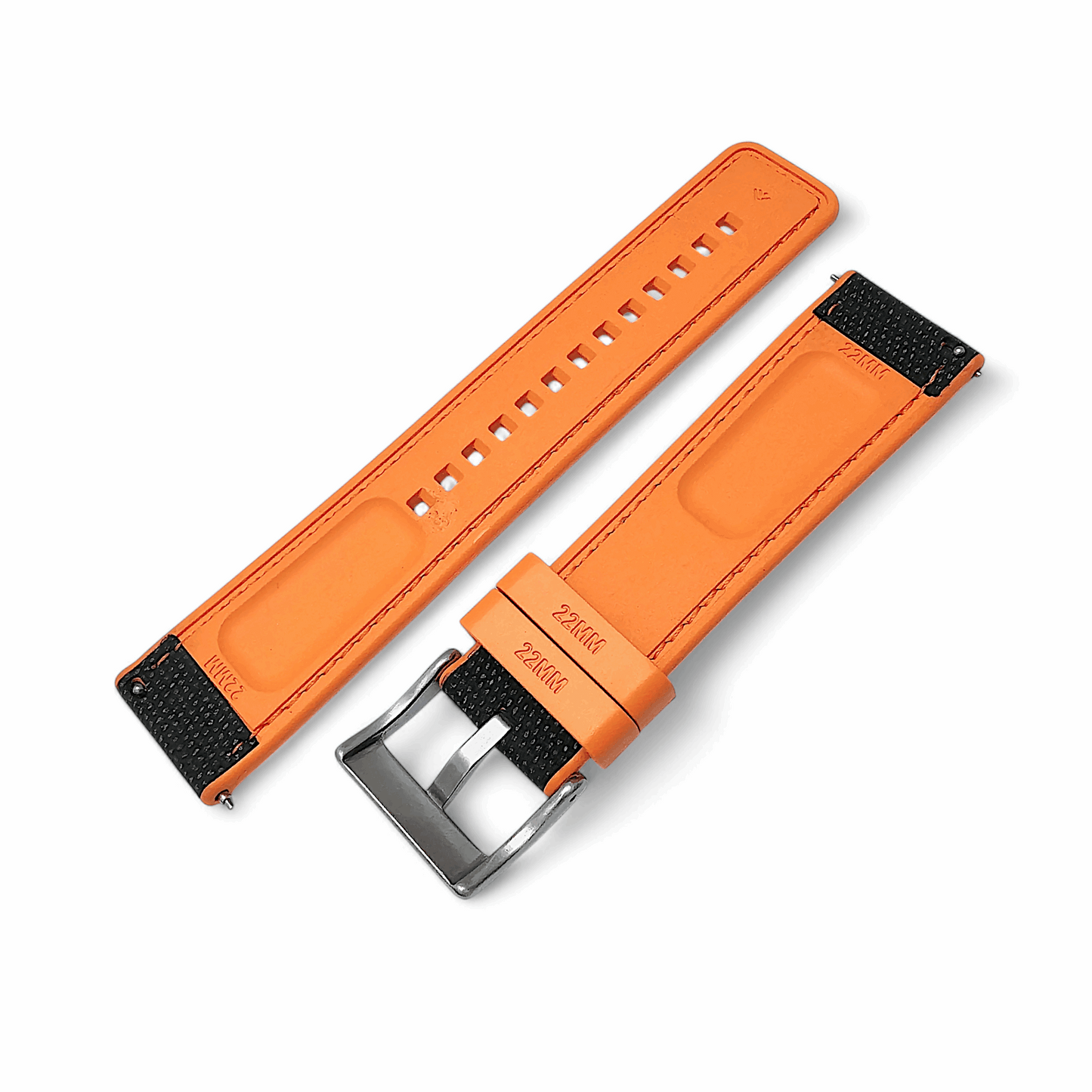 Hybrid Sailcloth Fabric & FKM Rubber Watch Strap 20mm 22mm Black Orange - Wrist Envy