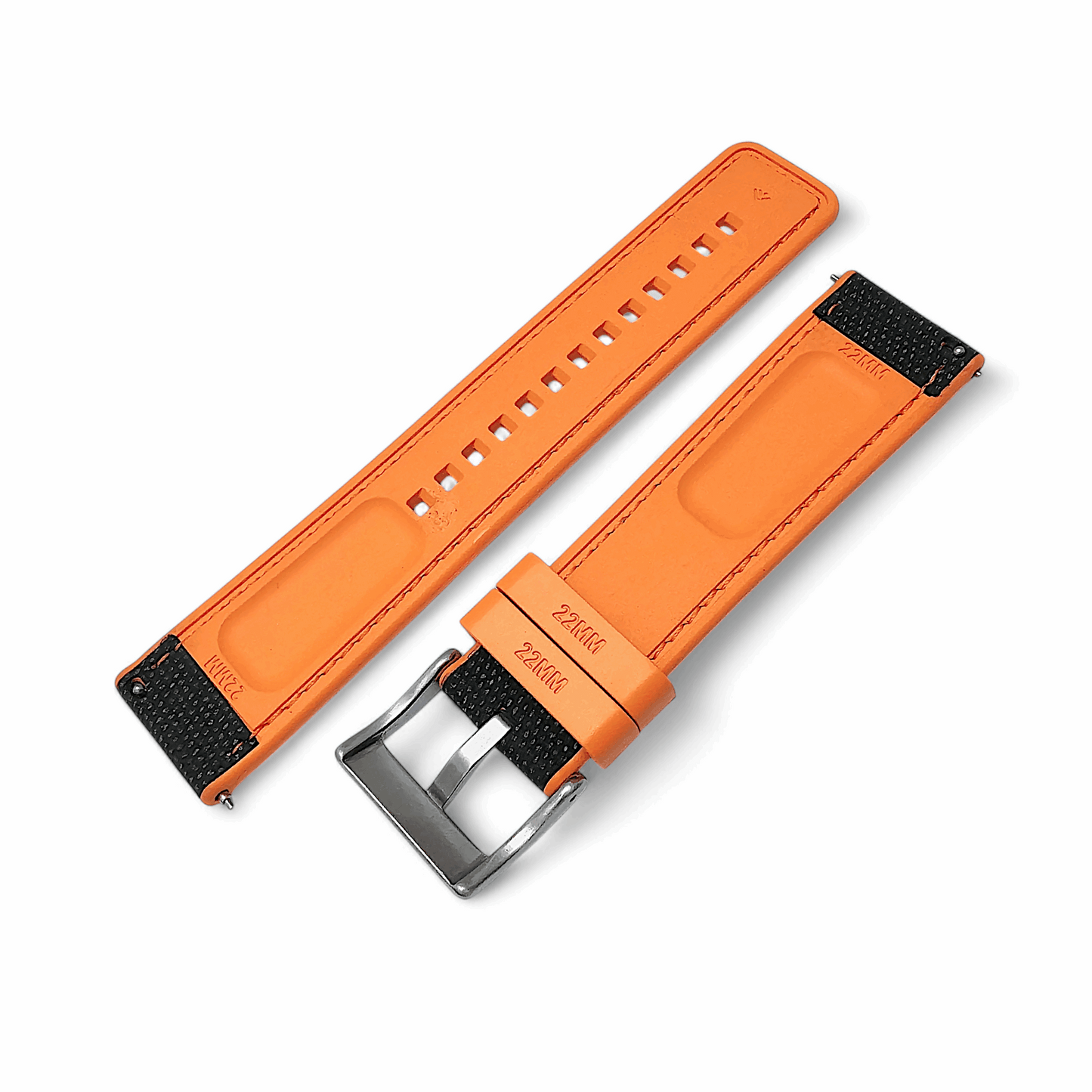 Hybrid Sailcloth Fabric & FKM Rubber Watch Strap 20mm 22mm Black Orange - Wrist Envy