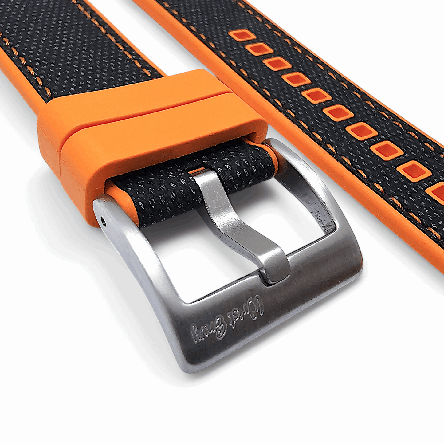 Hybrid Sailcloth Fabric & FKM Rubber Watch Strap 20mm 22mm Black Orange - Wrist Envy