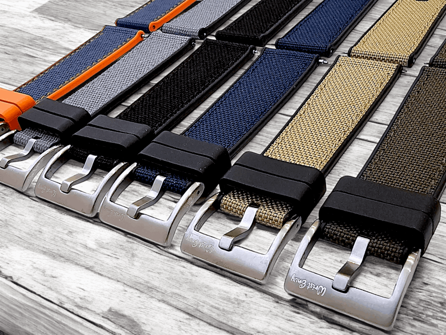 Hybrid Sailcloth Fabric & FKM Rubber Watch Strap 20mm 22mm Black Orange - Wrist Envy