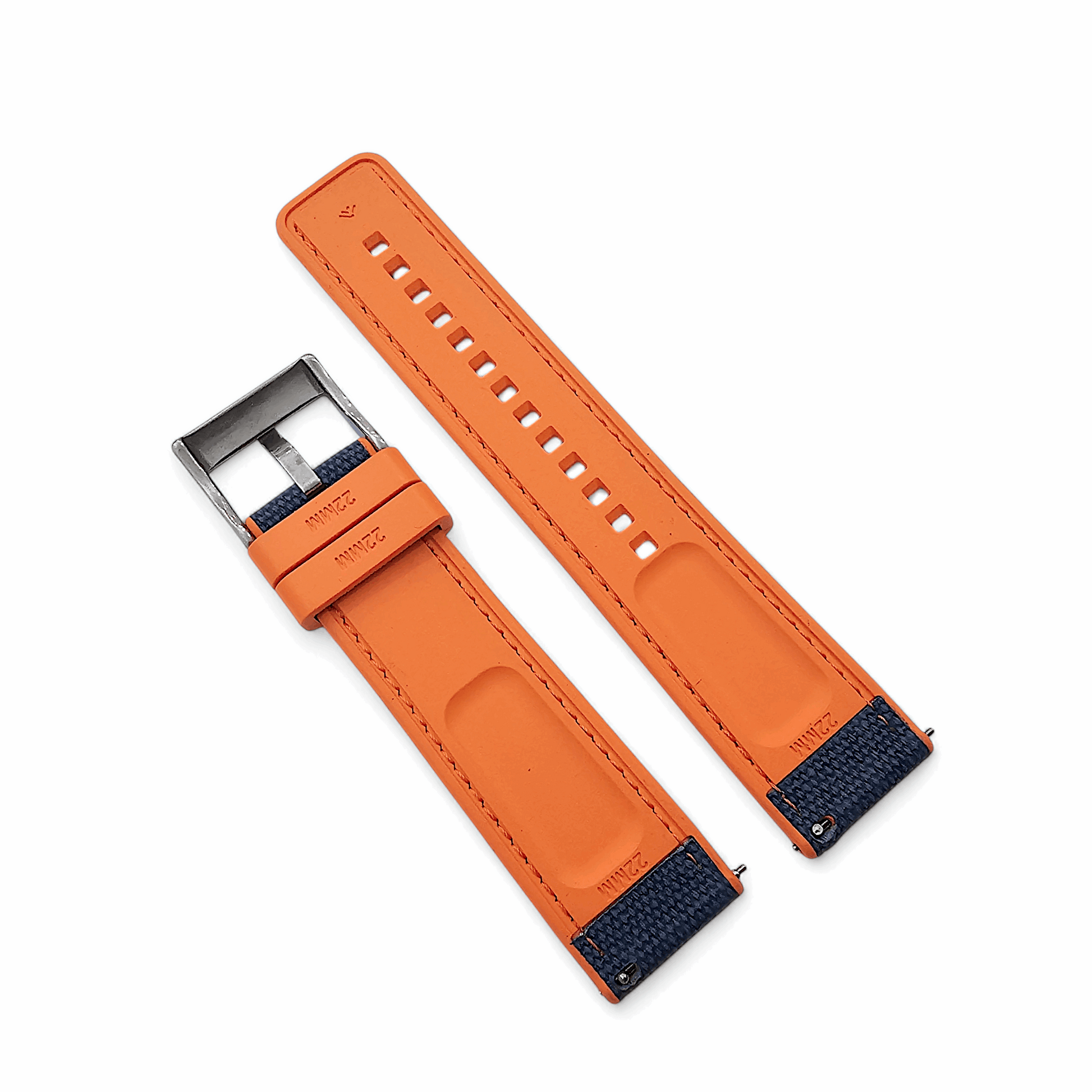 Hybrid Sailcloth Fabric & FKM Rubber Watch Strap 20mm 22mm Blue Orange - Wrist Envy