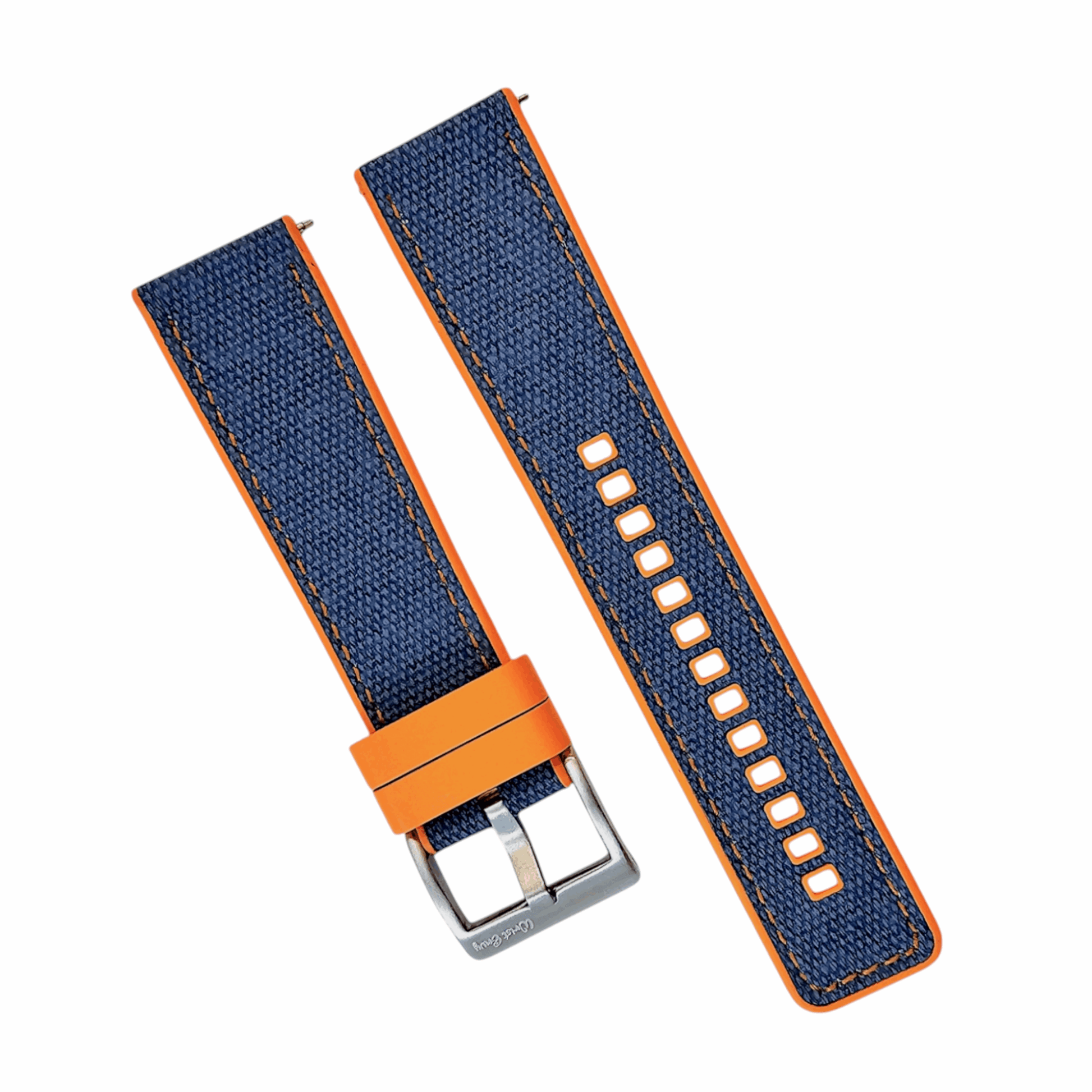 Hybrid Sailcloth Fabric & FKM Rubber Watch Strap 20mm 22mm Blue Orange - Wrist Envy