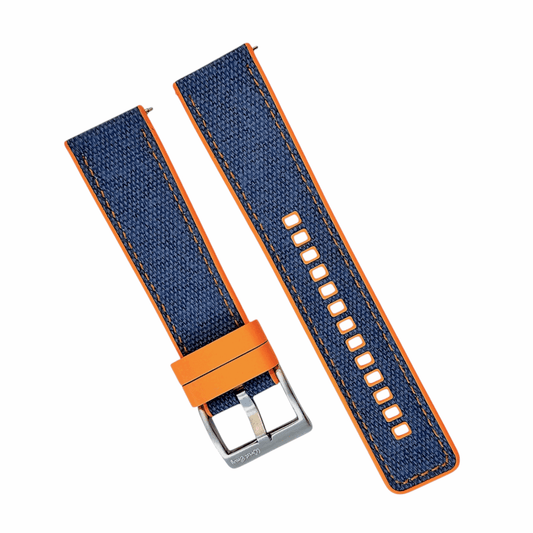 Hybrid Sailcloth Fabric & FKM Rubber Watch Strap 20mm 22mm Blue Orange - Wrist Envy