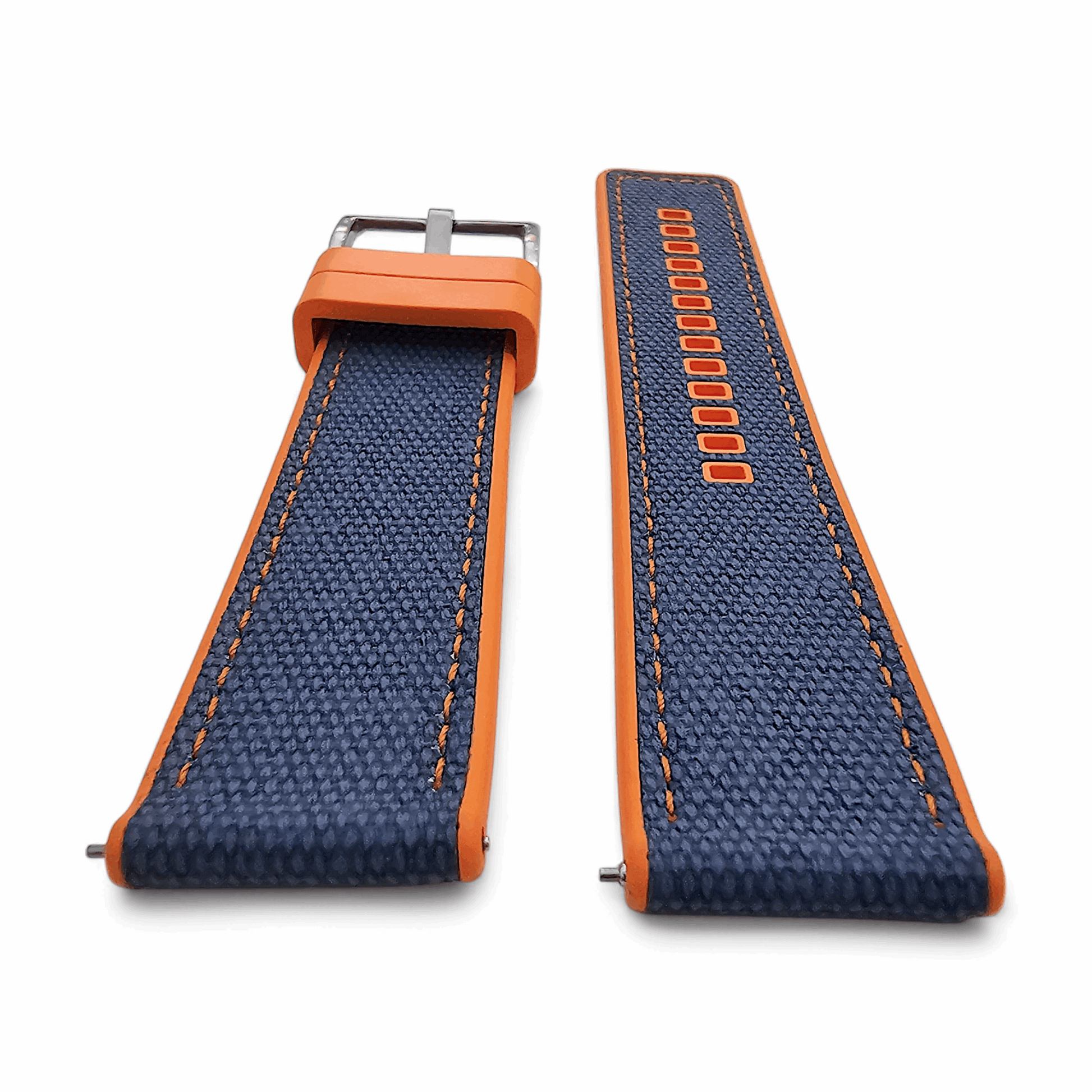 Hybrid Sailcloth Fabric & FKM Rubber Watch Strap 20mm 22mm Blue Orange - Wrist Envy