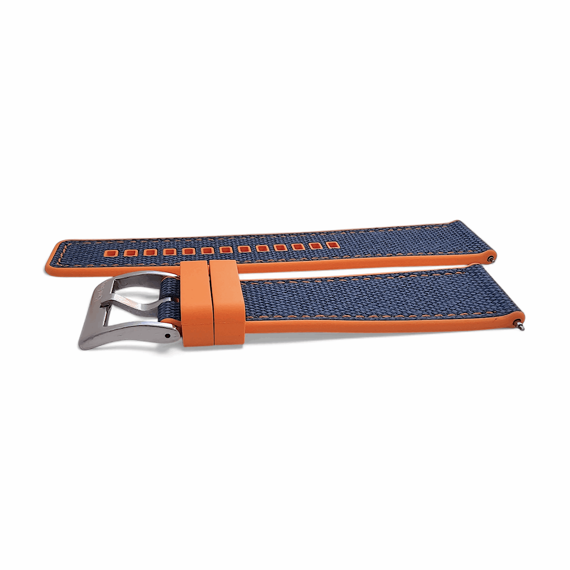Hybrid Sailcloth Fabric & FKM Rubber Watch Strap 20mm 22mm Blue Orange - Wrist Envy