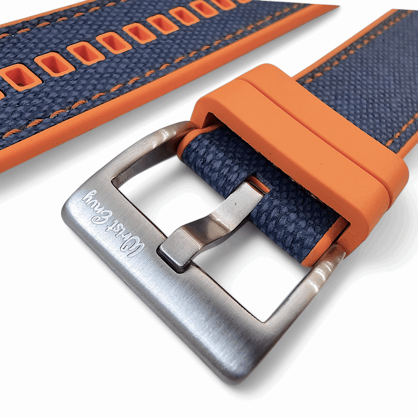 Hybrid Sailcloth Fabric & FKM Rubber Watch Strap 20mm 22mm Blue Orange - Wrist Envy