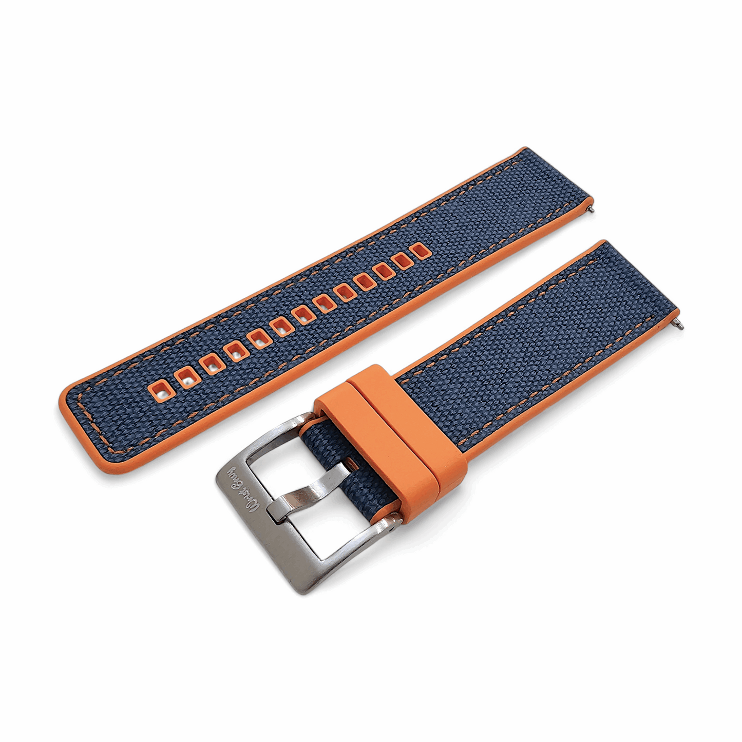 Hybrid Sailcloth Fabric & FKM Rubber Watch Strap 20mm 22mm Blue Orange - Wrist Envy