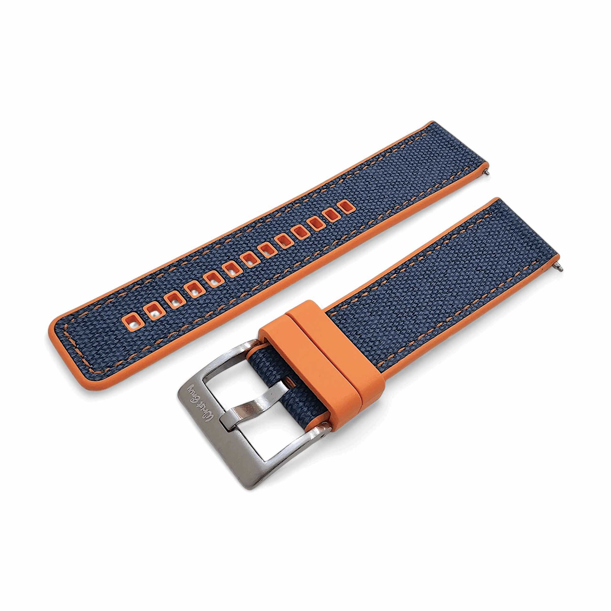 Hybrid Sailcloth Fabric & FKM Rubber Watch Strap 20mm 22mm Blue Orange - Wrist Envy