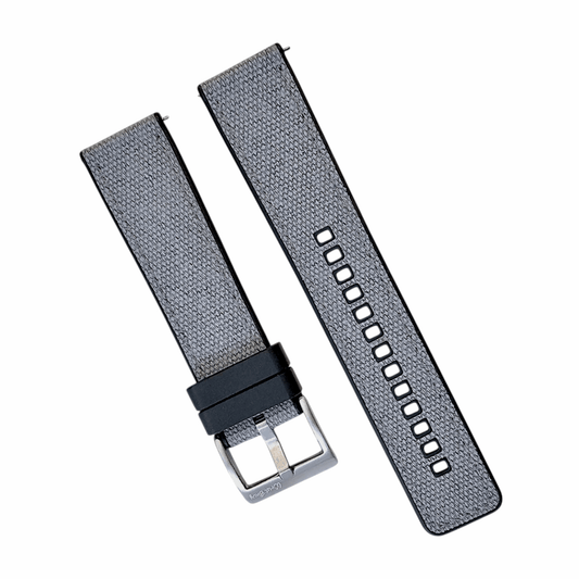 Hybrid Sailcloth Fabric & FKM Rubber Watch Strap 20mm 22mm Grey - Wrist Envy