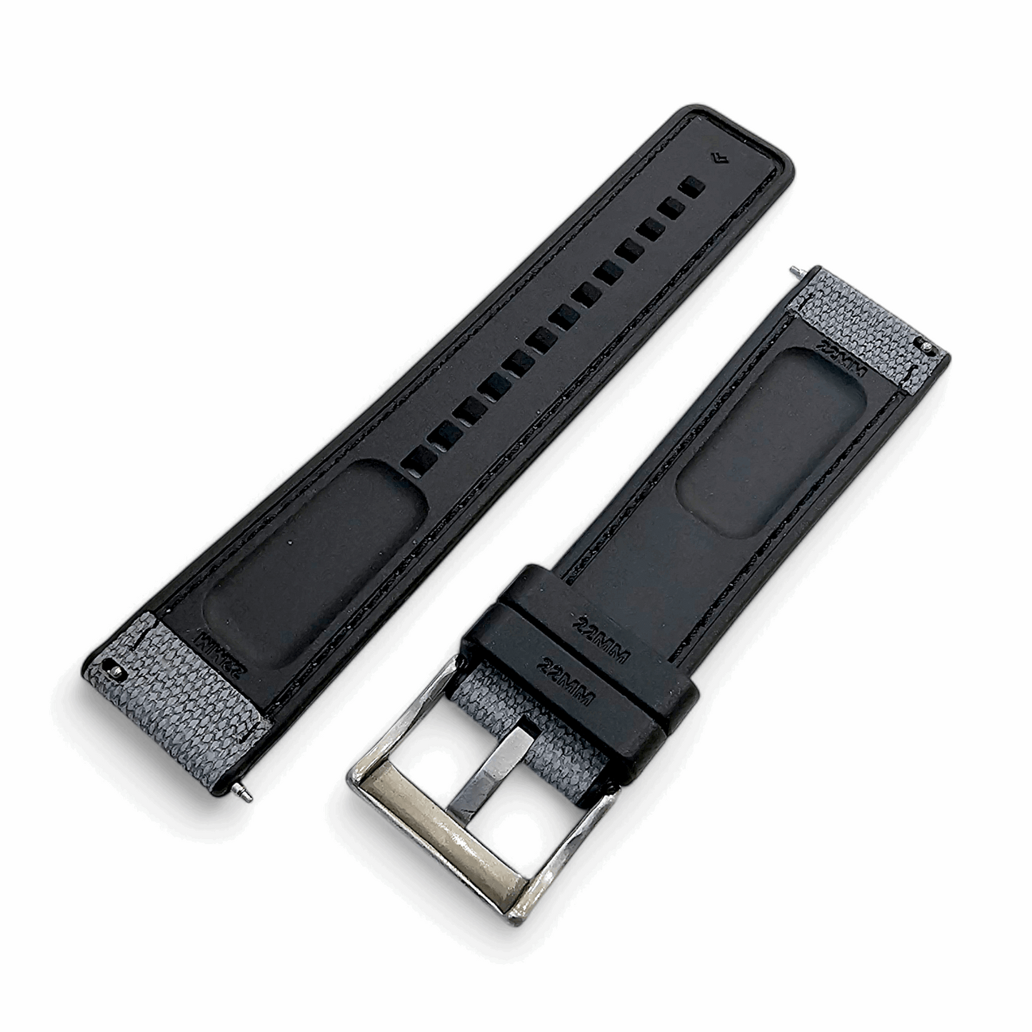 Hybrid Sailcloth Fabric & FKM Rubber Watch Strap 20mm 22mm Grey - Wrist Envy