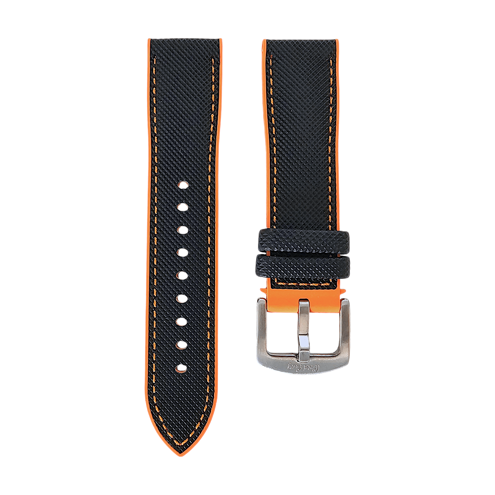 Hybrid Sailcloth FKM Rubber Watch Strap Black Orange 20mm 21mm 22mm - Wrist Envy