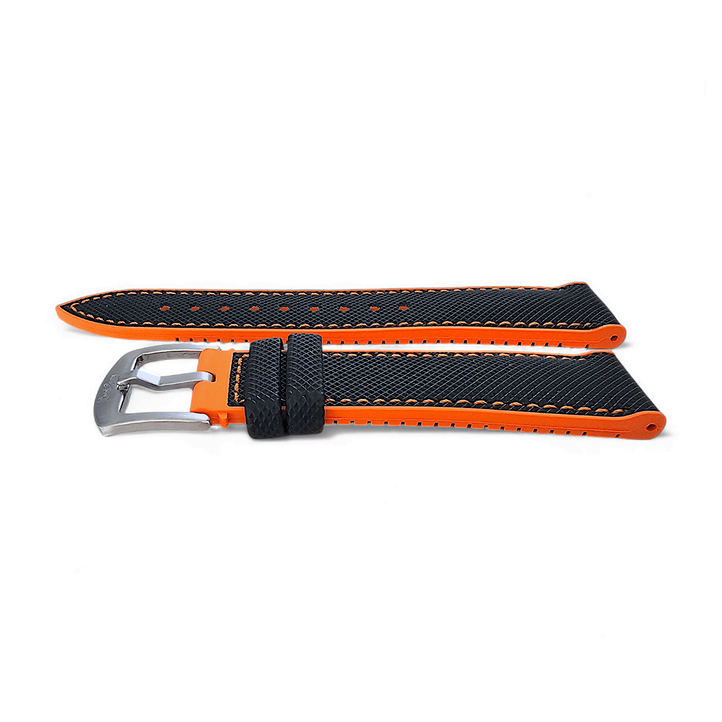 Hybrid Sailcloth FKM Rubber Watch Strap Black Orange 20mm 21mm 22mm - Wrist Envy