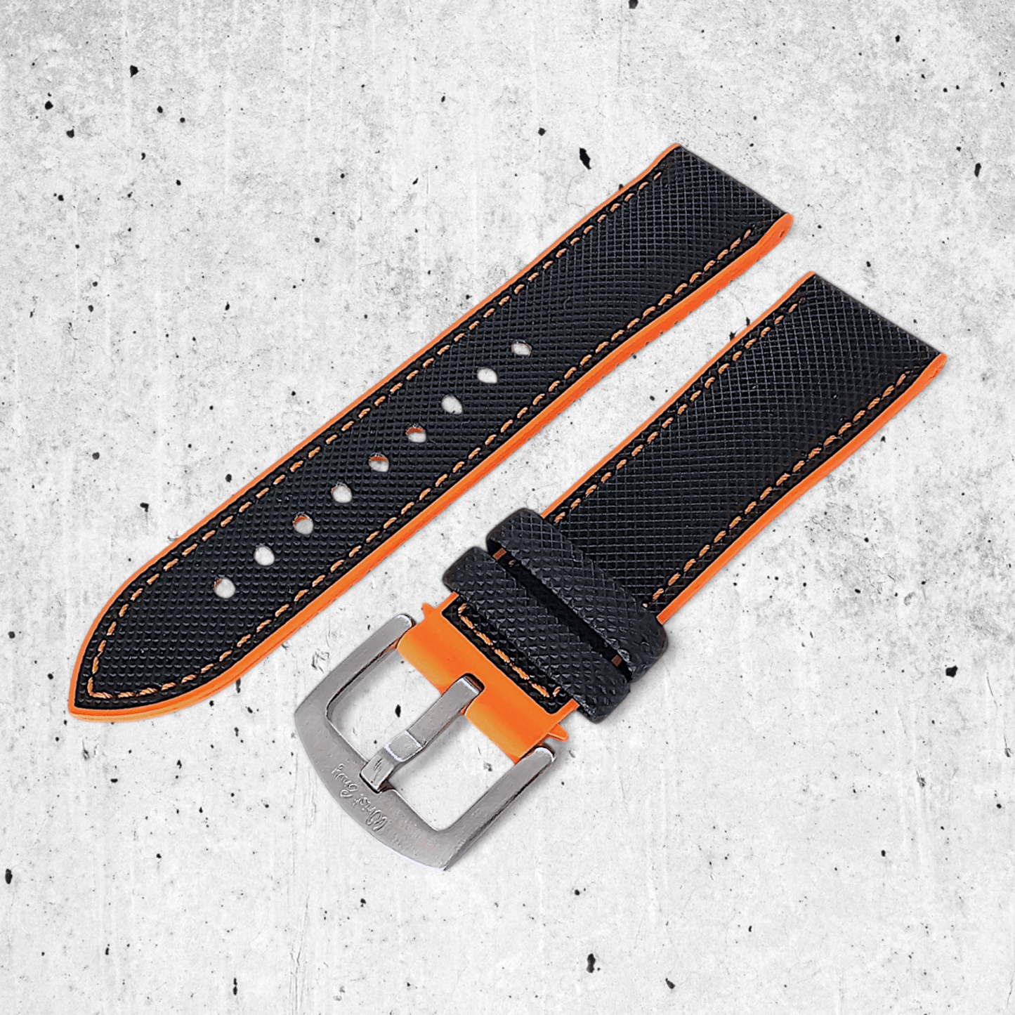 Hybrid Sailcloth FKM Rubber Watch Strap Black Orange 20mm 21mm 22mm - Wrist Envy