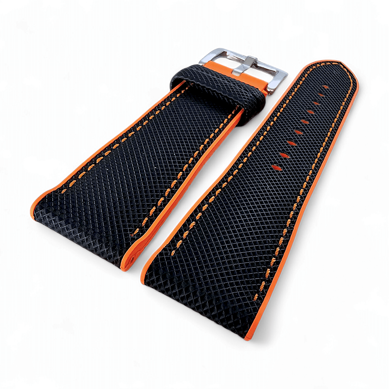 Hybrid Sailcloth FKM Rubber Watch Strap Black Orange 20mm 21mm 22mm - Wrist Envy