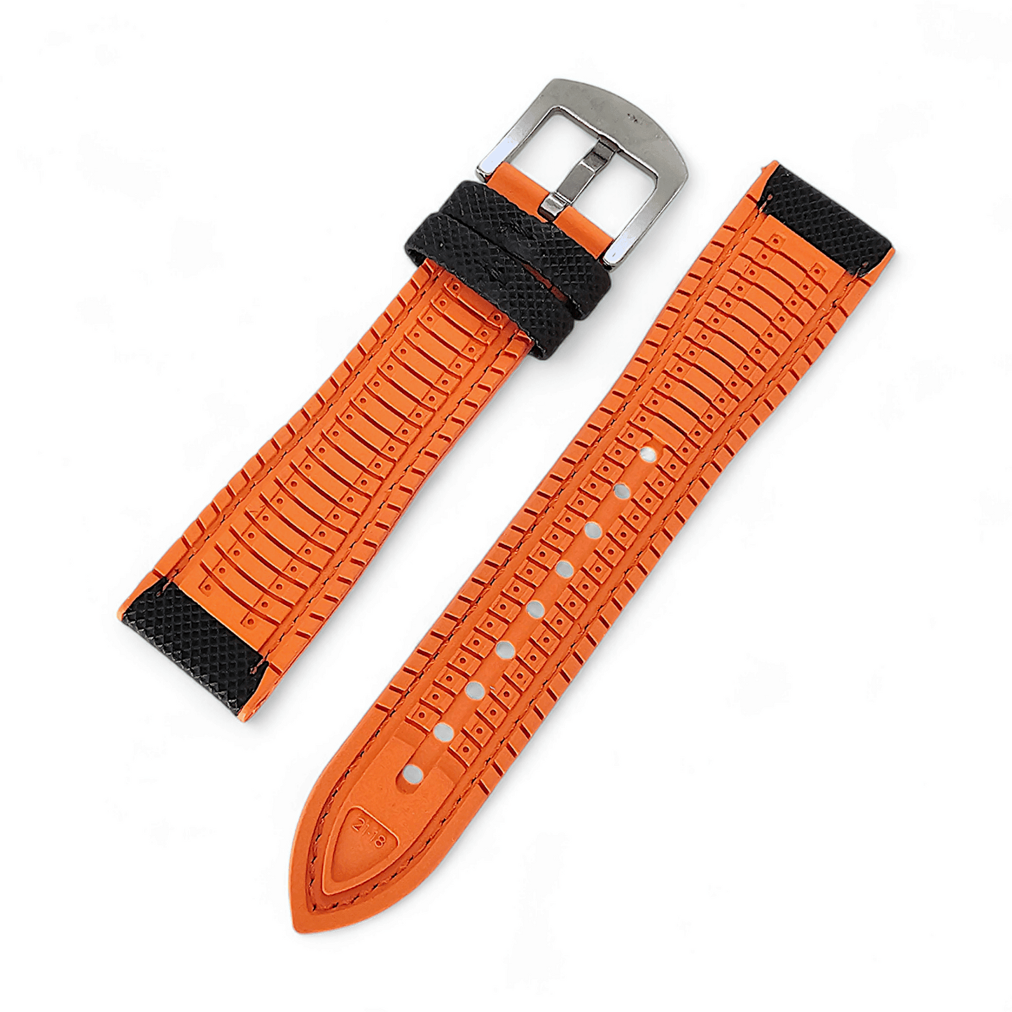 Hybrid Sailcloth FKM Rubber Watch Strap Black Orange 20mm 21mm 22mm - Wrist Envy