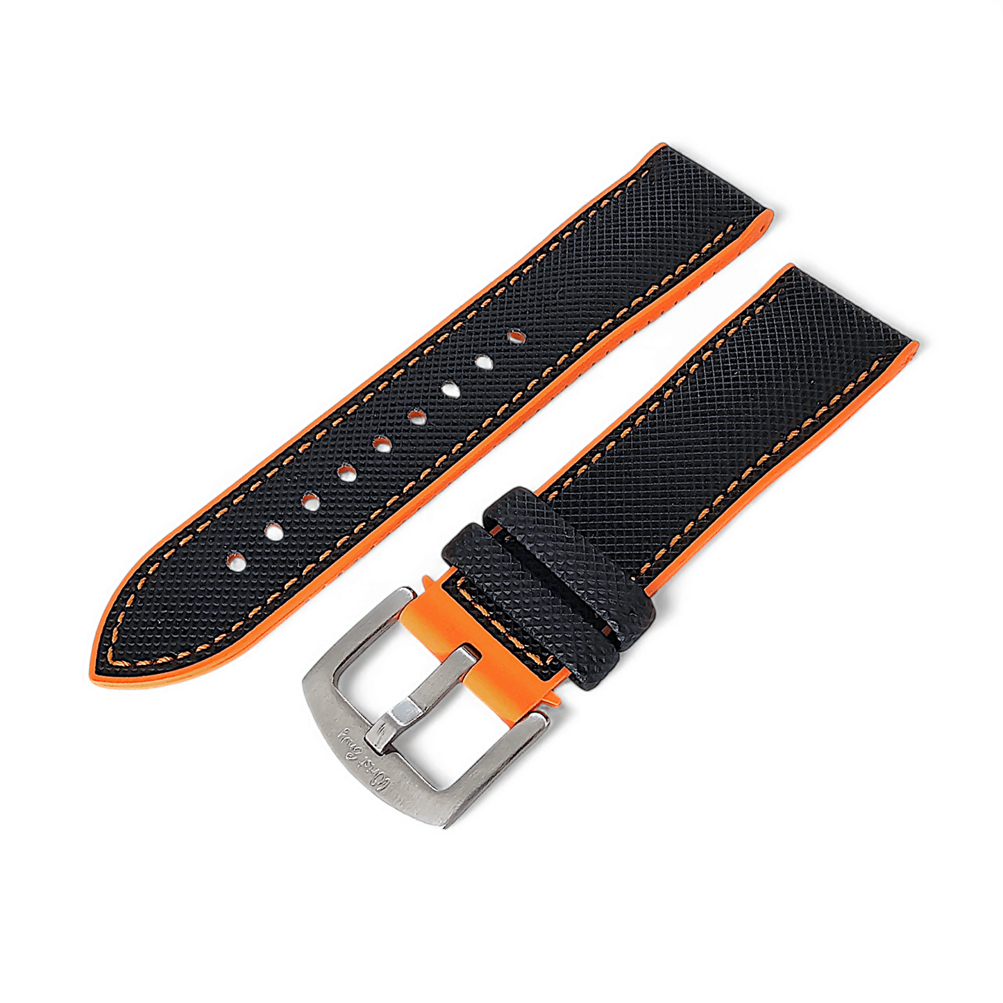 Hybrid Sailcloth FKM Rubber Watch Strap Black Orange 20mm 21mm 22mm - Wrist Envy