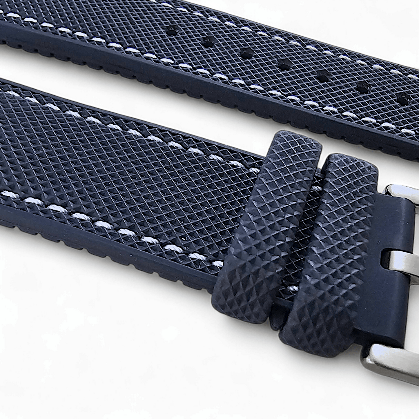Hybrid Sailcloth FKM Rubber Watch Strap Blue White 20mm 21mm 22mm - Wrist Envy